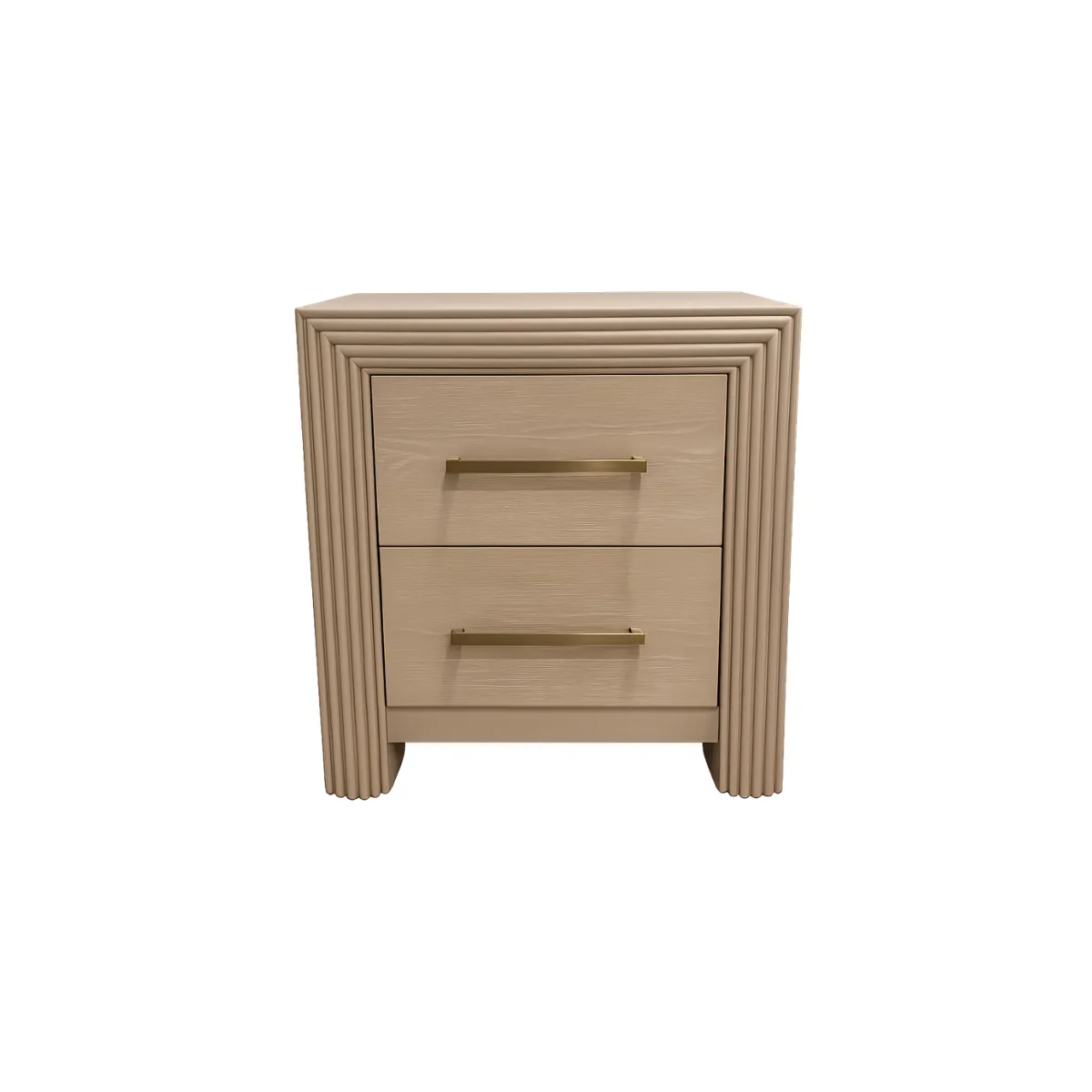 BEIGE FLUTED TWO-DRAWER NIGHTSTAND