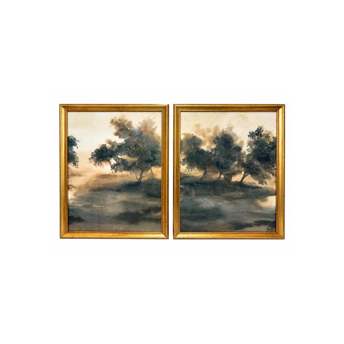 16"H FRAMED ARTWORK, SET OF 2 - GOLD - MISTY LANDSCAPE PRINTS