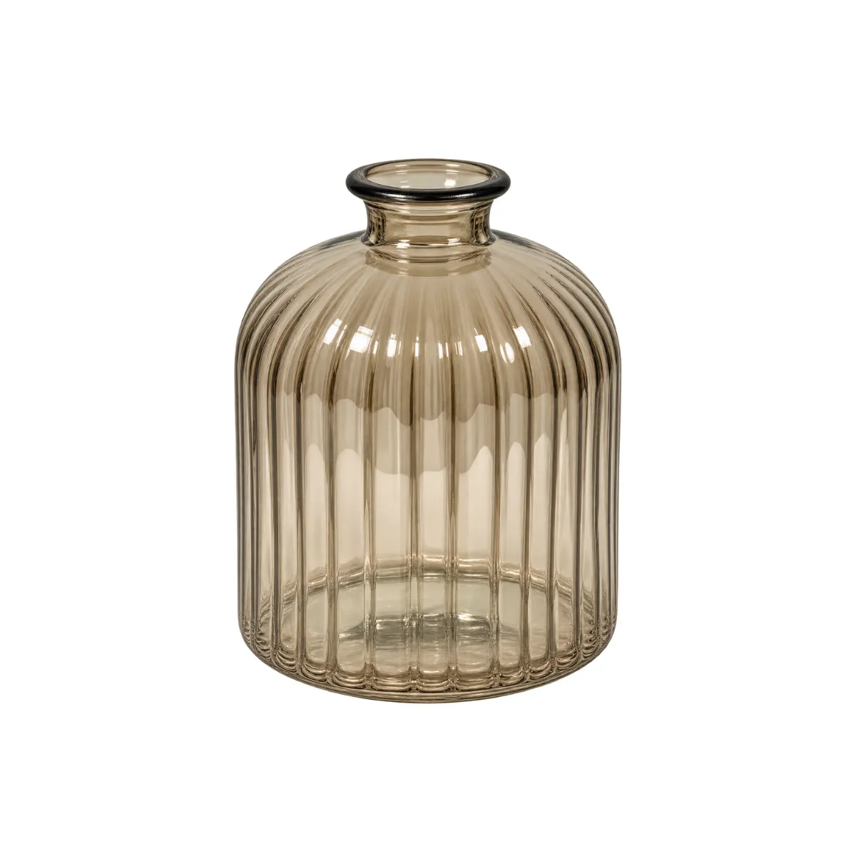 7"H VASE - BROWN - RIBBED GLASS
