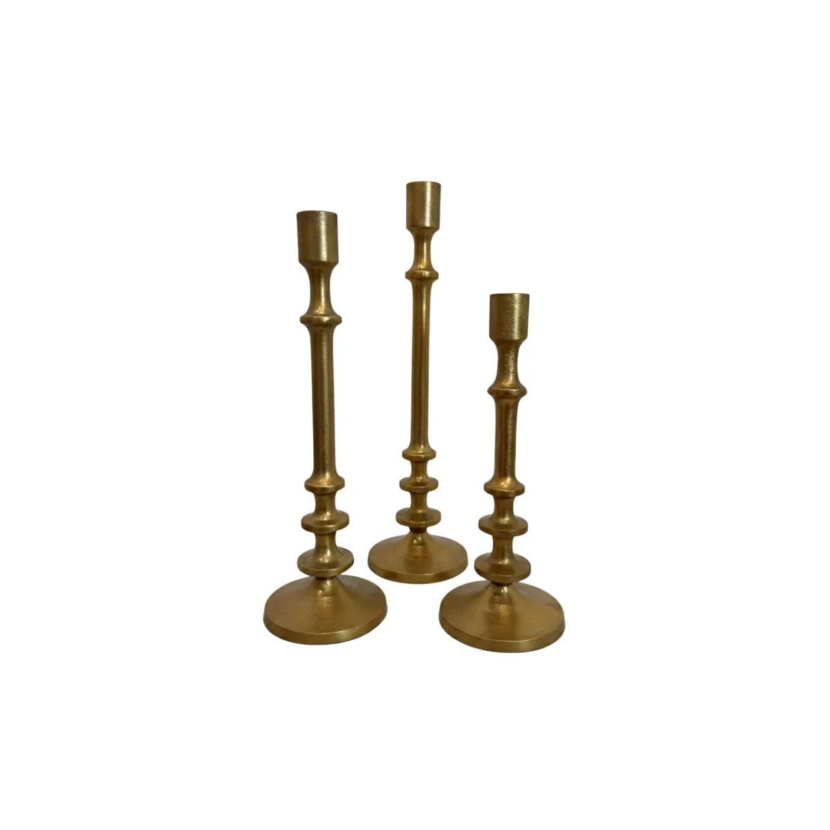CANDLE STICK HOLDER SET OF THREE IN GOLD