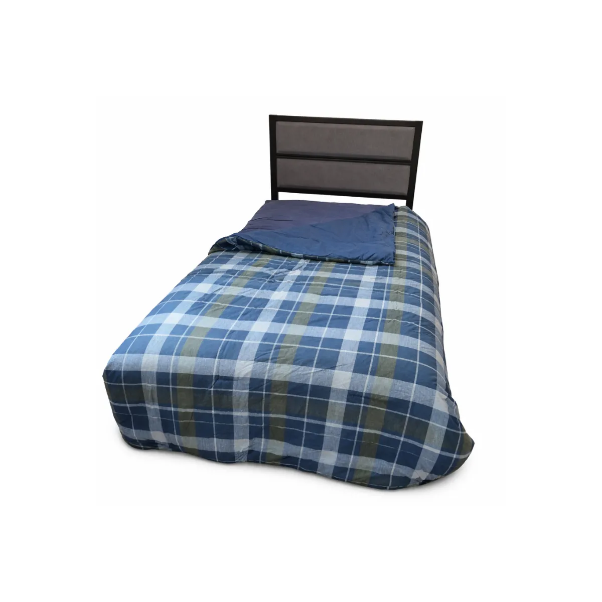 REVERSIBLE TWIN SIZE NAVY BLUE/BLUE AND GREEN PLAID COMFORTER