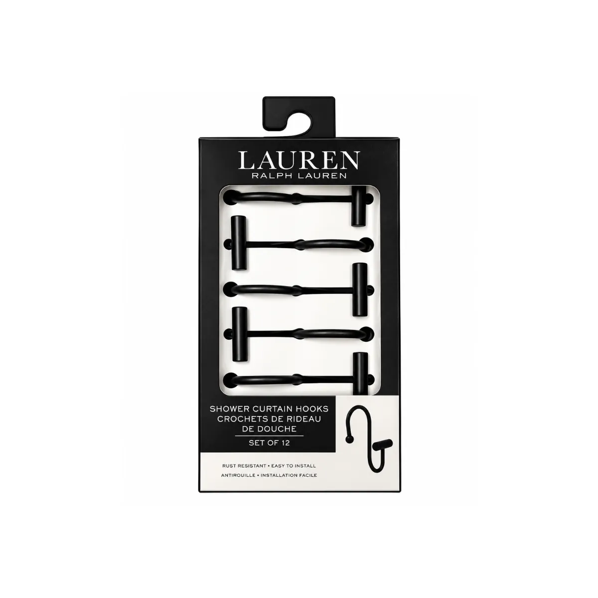 SHOWER CURTAIN HOOKS, SET OF 12 - BLACK - MATTE FINISH, RALPH LAUREN