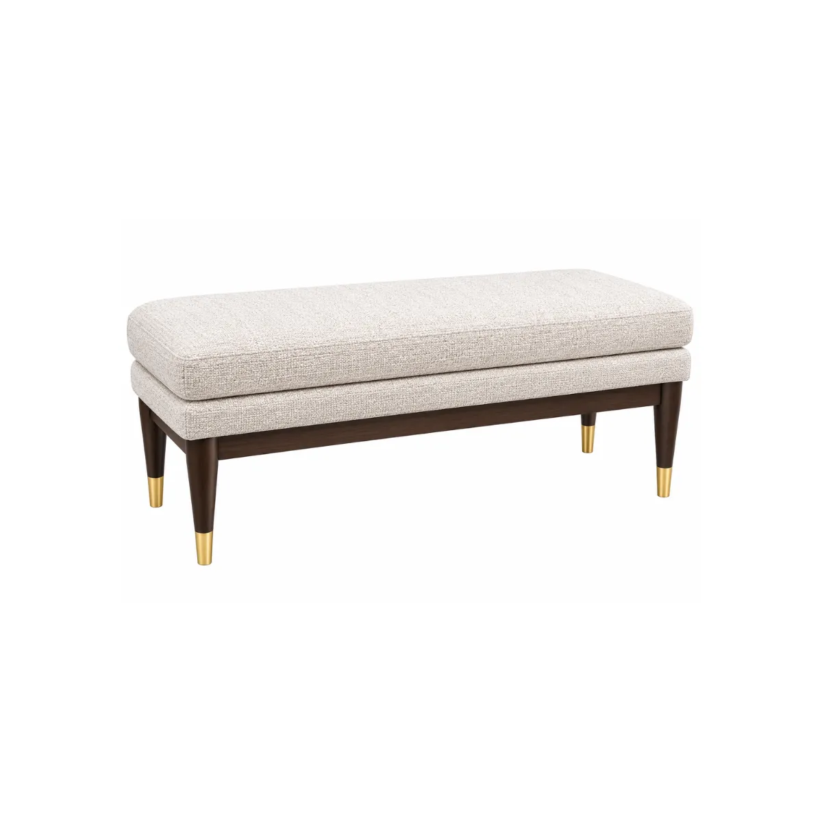 CREAM BOUCLÉ BENCH WITH BRASS-CAPPED LEGS