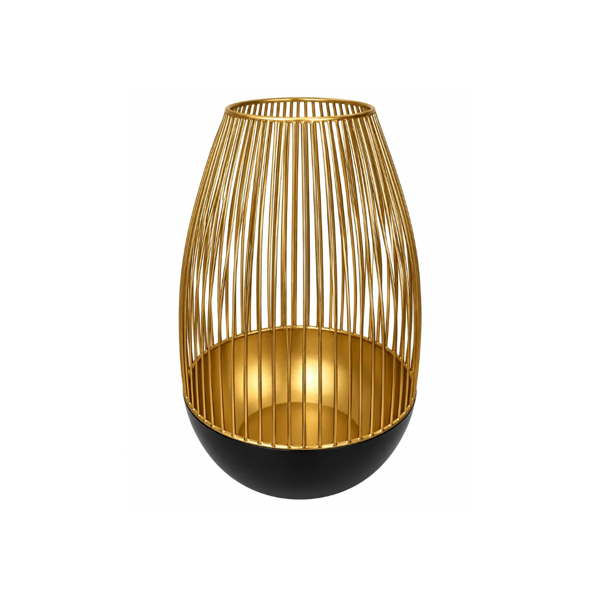 16"H LANTERN - GOLD WIRE - BLACK BASE