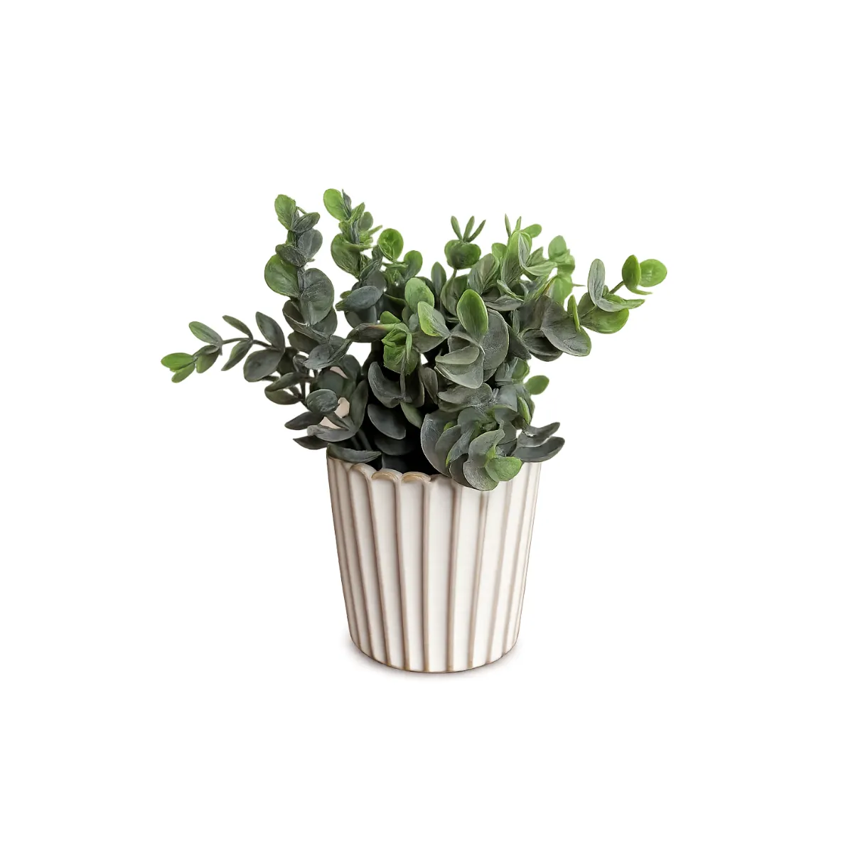 FAUX EUCALYPTUS IN RIBBED PLANTER