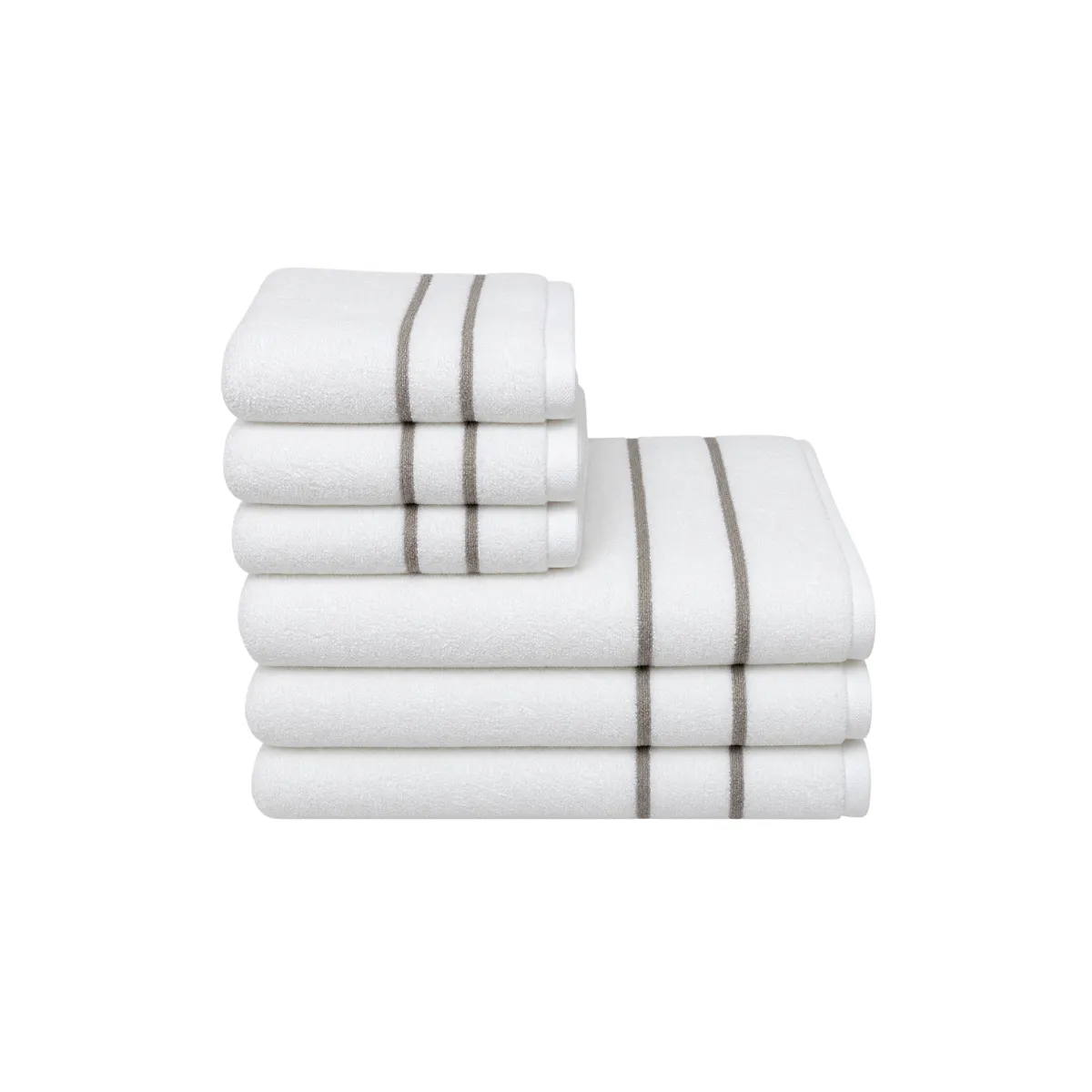 WHITE TOWEL SET – GREY STRIPE