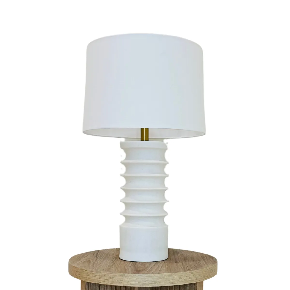 Lamp - Table Lamp - White Horizontal Ribbed Cylinder