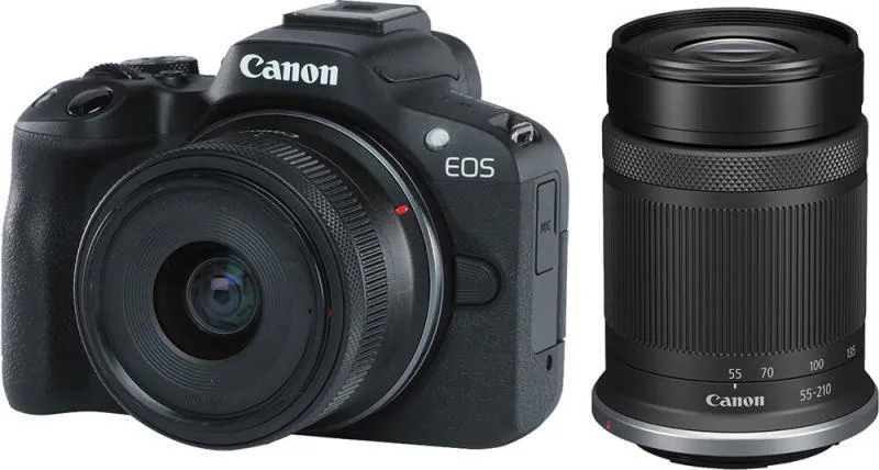 Belépő Zoom Szett - Canon EOS R50 váz + RF-S 18-45mm f4.5-6.3 IS STM objektív + Canon RF-S 55-210mm f5-7.1 IS STM objektív 