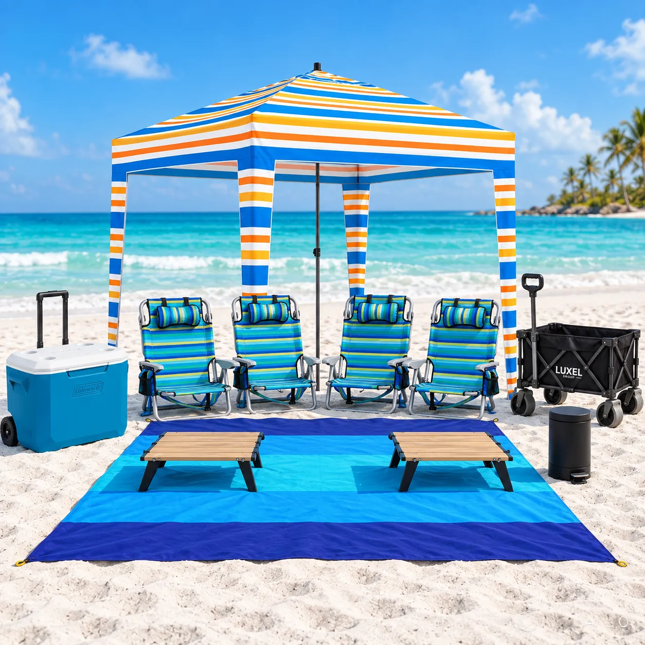 Cabana 6' x 6' Family Beach Bundle w/ Beach Wagon