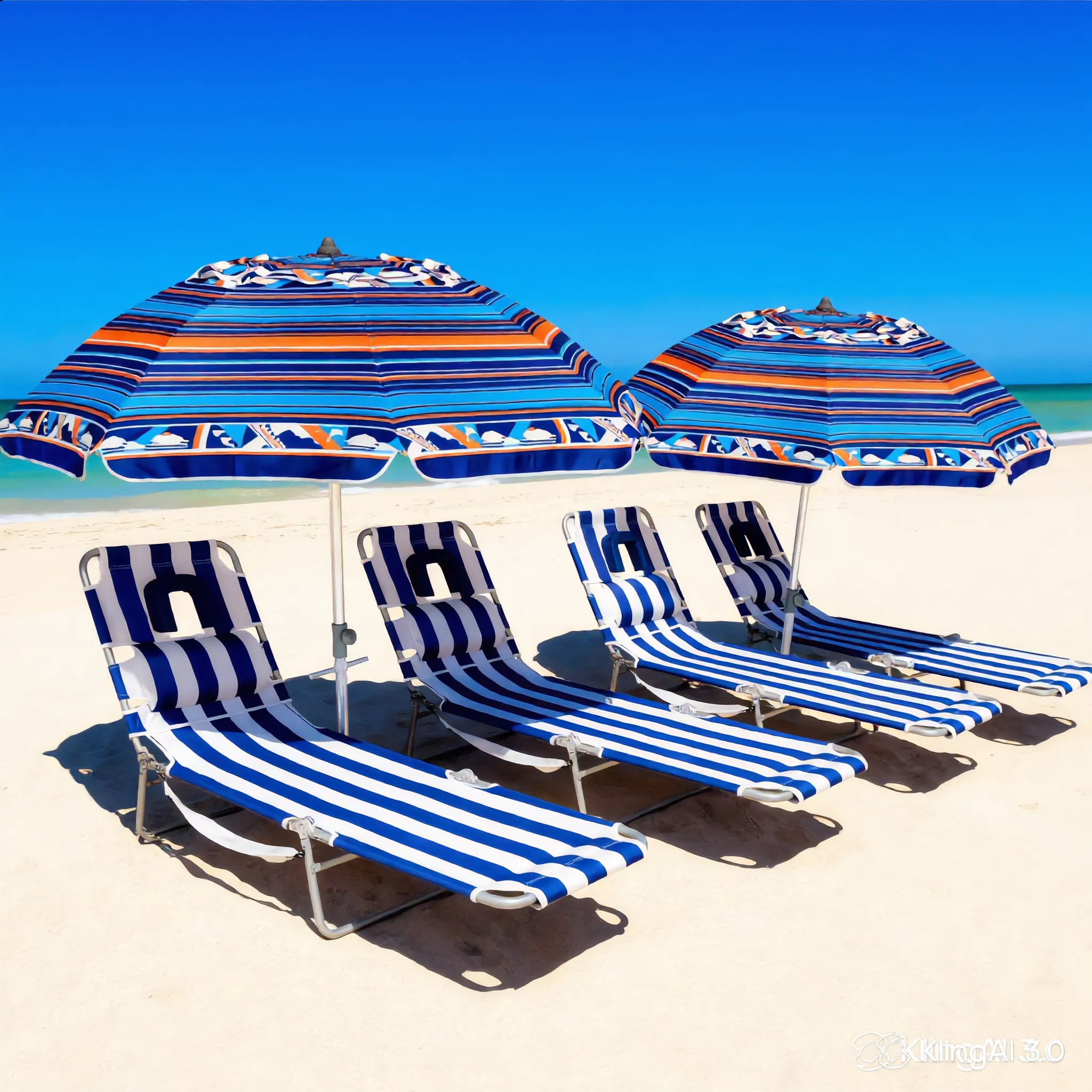 Double Umbrella Beach Bundle for 4 w/ Tanning Chairs