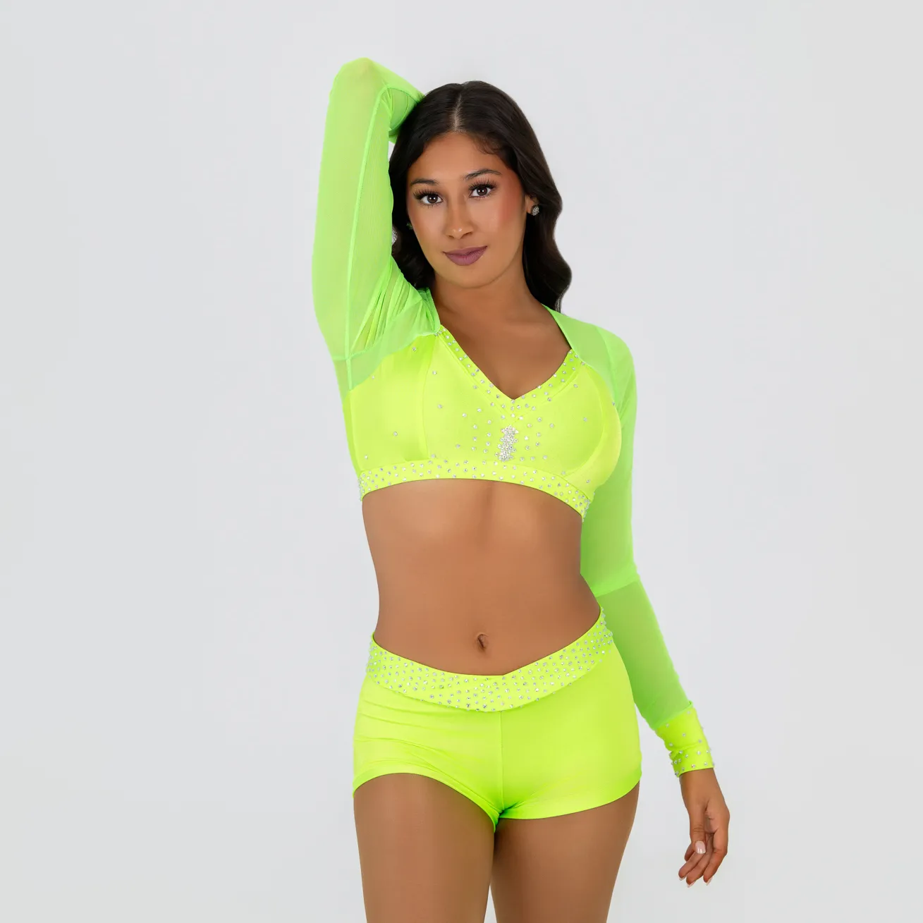 Lime Green Long Sleeve Top & V Shorts - Small