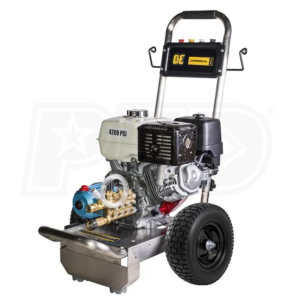 BE Professional 4200 PSI (Gas - Cold Water) Pressure Washer w/ SS Frame, CAT Pump & Honda GX390 Engine