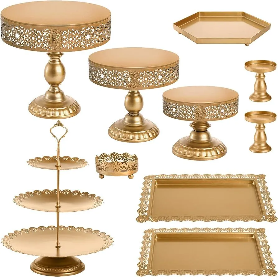 10 Pieces Gold Cake Stands Set