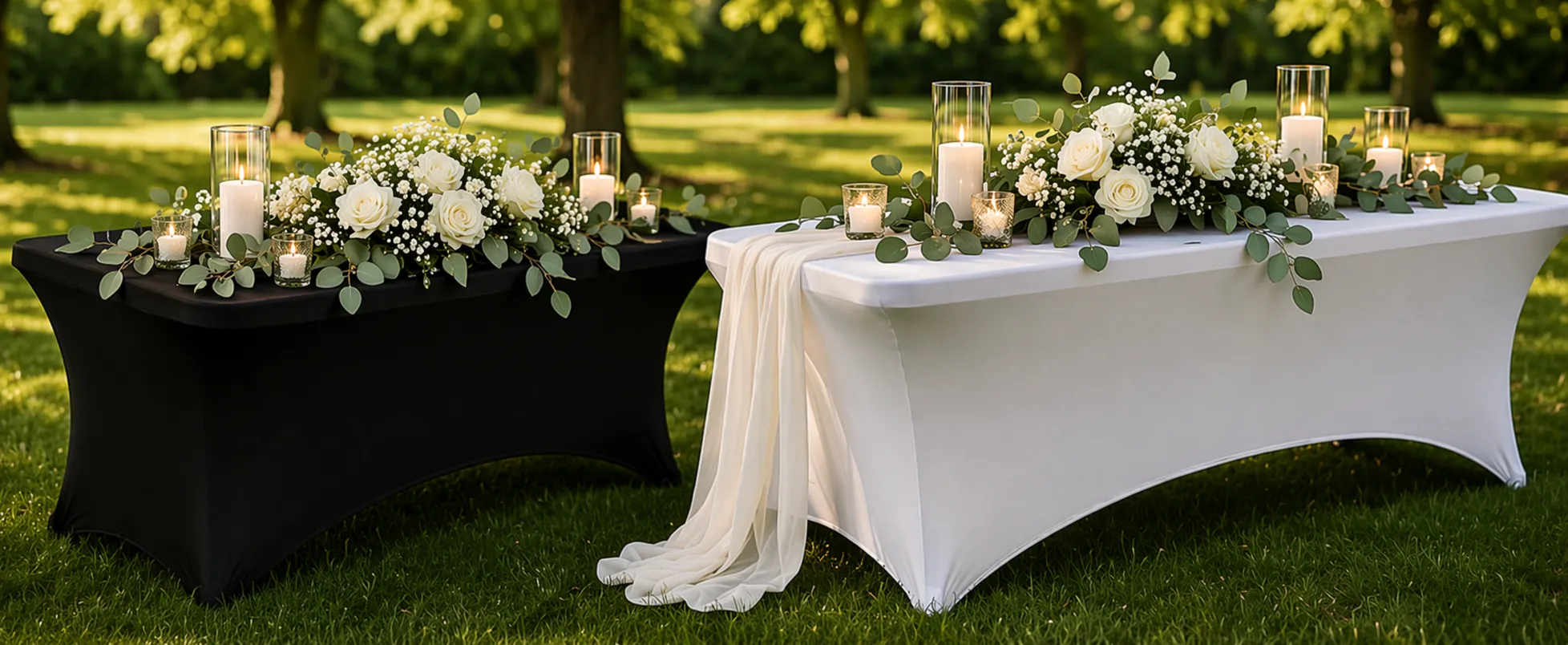White Spandex Linens for Rectangular Tables
