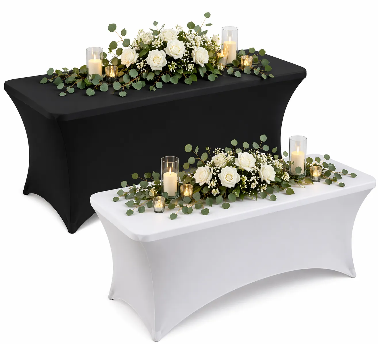 Black Spandex Linens for Rectangular Tables