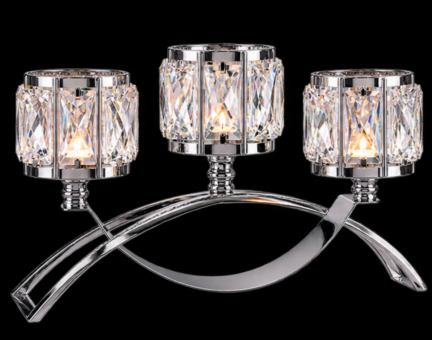 Silver Crystal 3-Light Candle Centerpiece