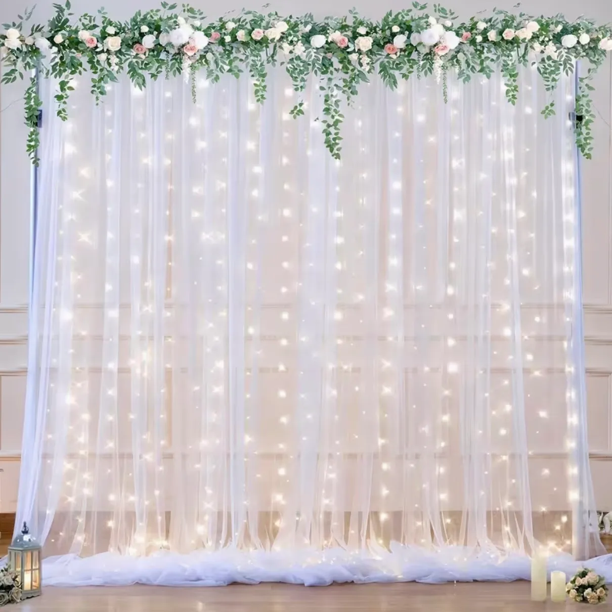 Backdrop Curtain, Sheer with Lights