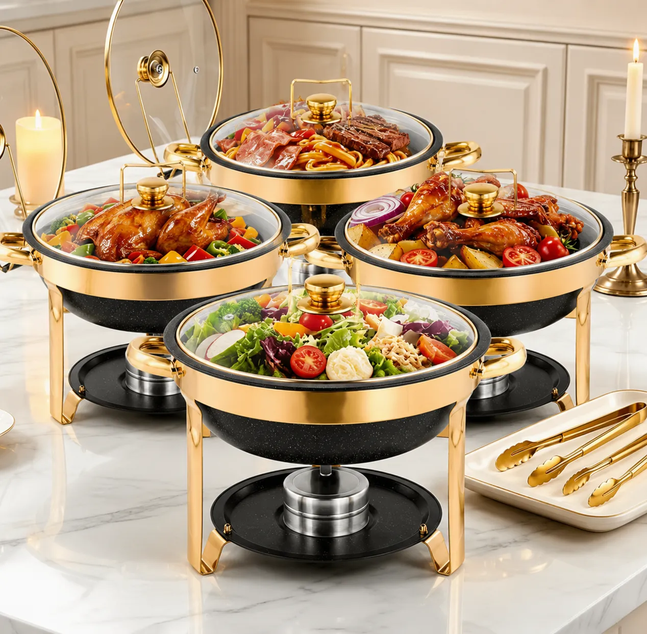 Black and Gold Round Chafing Dish