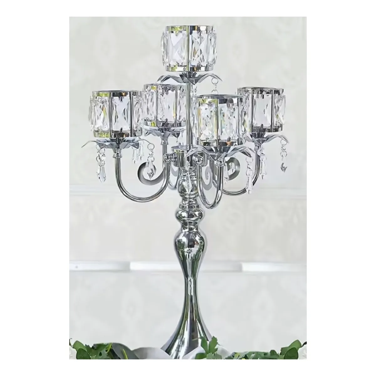 Centerpiece- Silver, Crystal Candelabra