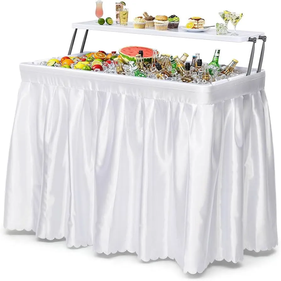 4' Two-Tier Ice Cooler Table with White Skirt
