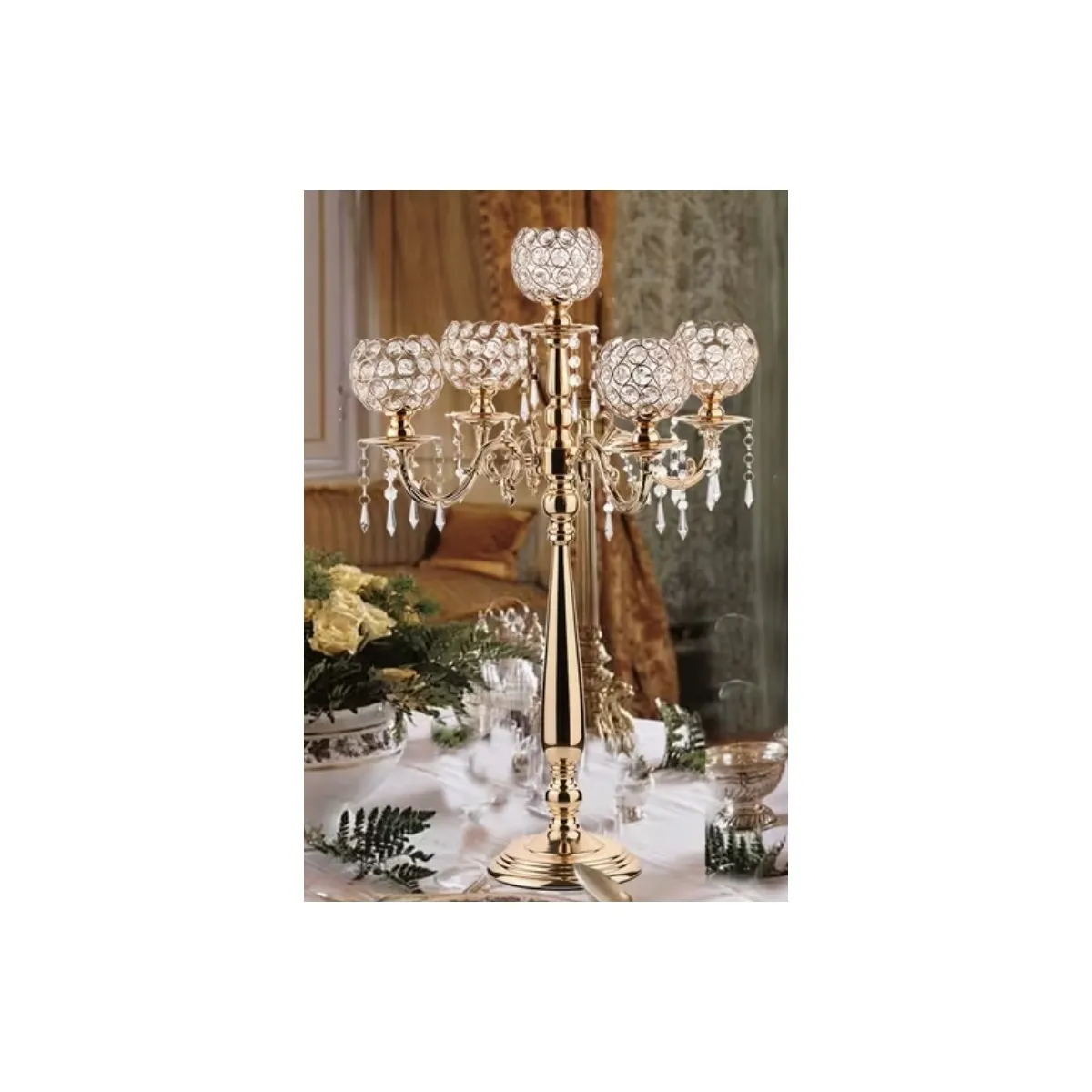 Centerpiece- Gold Crystal Candelabra