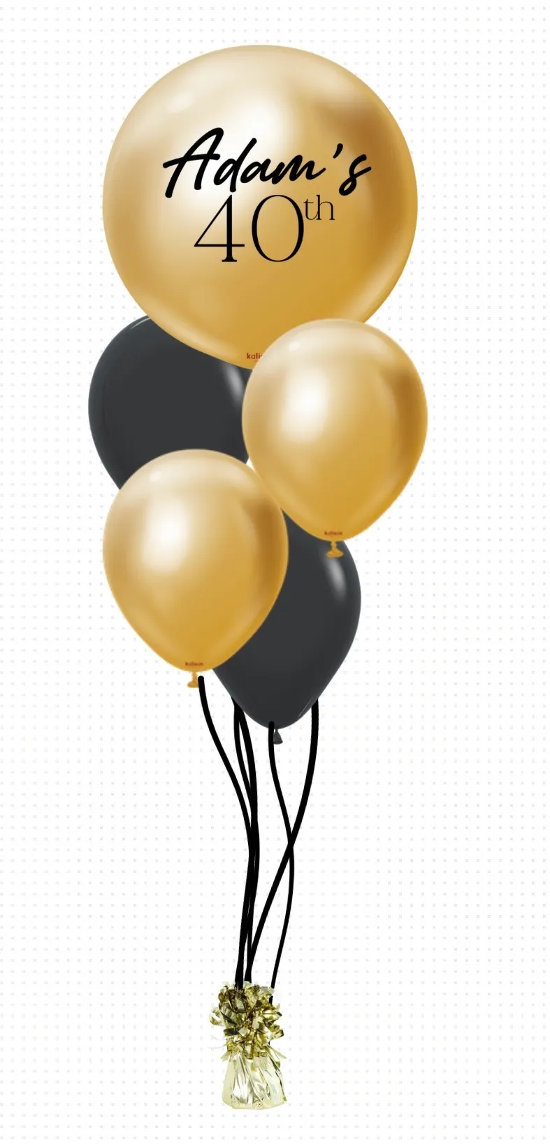 5-Balloon Personalised Helium Bouquet - Black & Gold