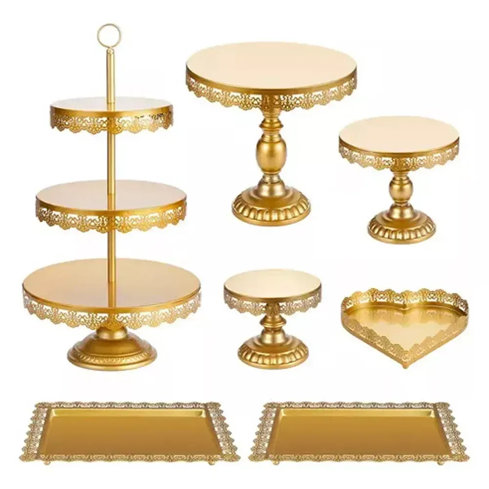 7 Piece Cake Stand & Dessert Set - Gold