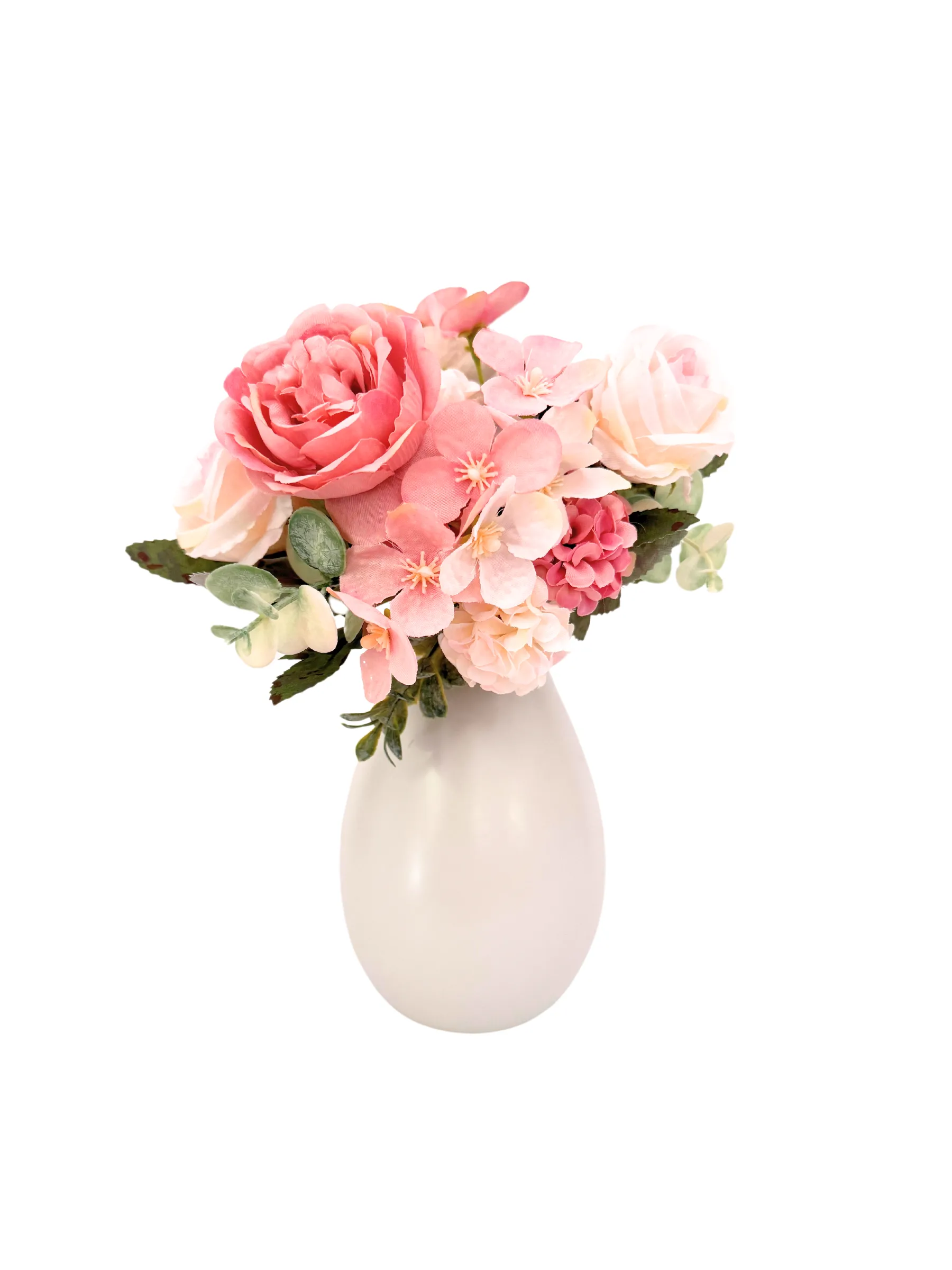 Dusty Rose Florals in White Vase