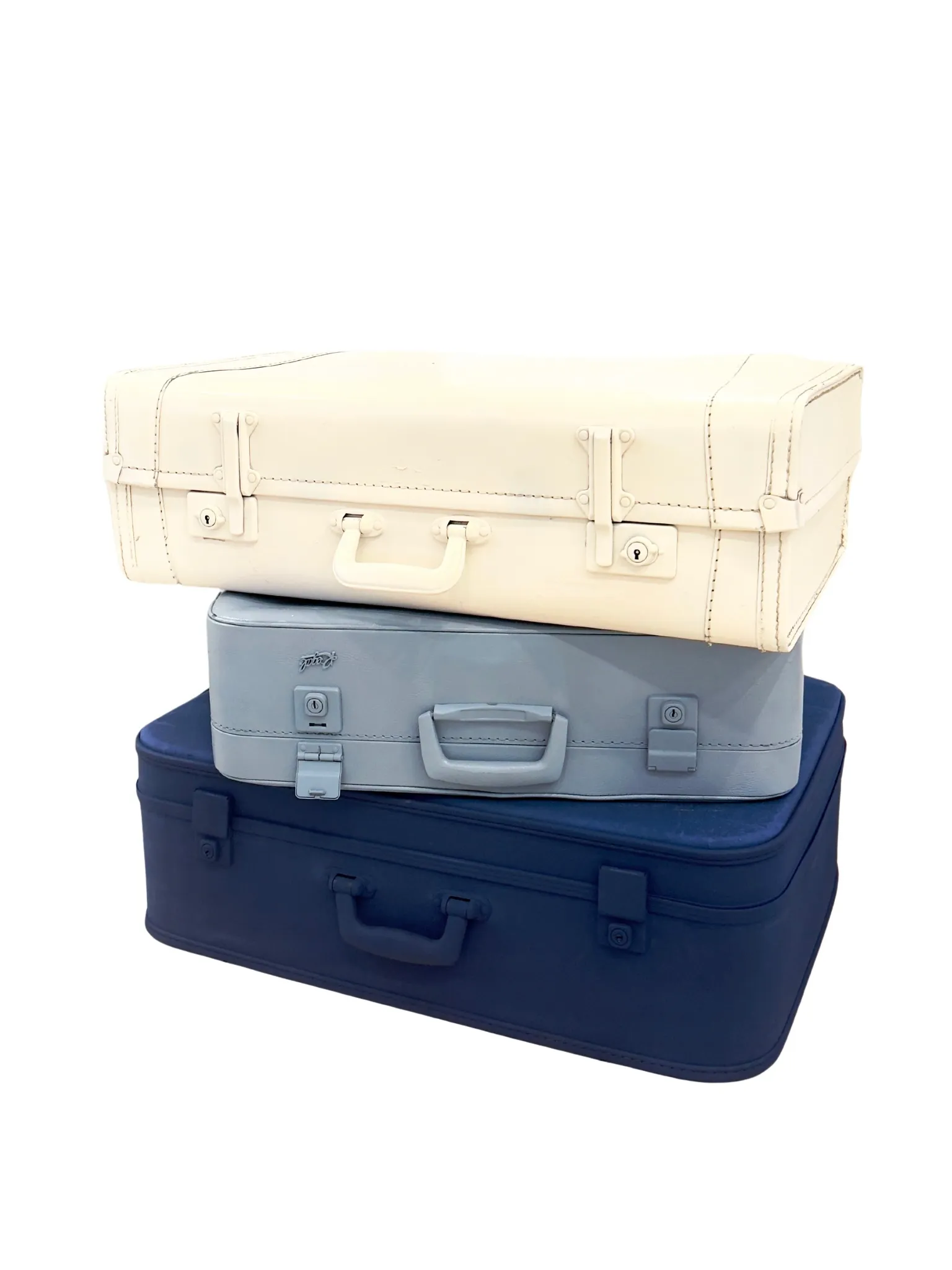 Set of 3 Suitcase Props - Dark Blue, Light Blue and Cream