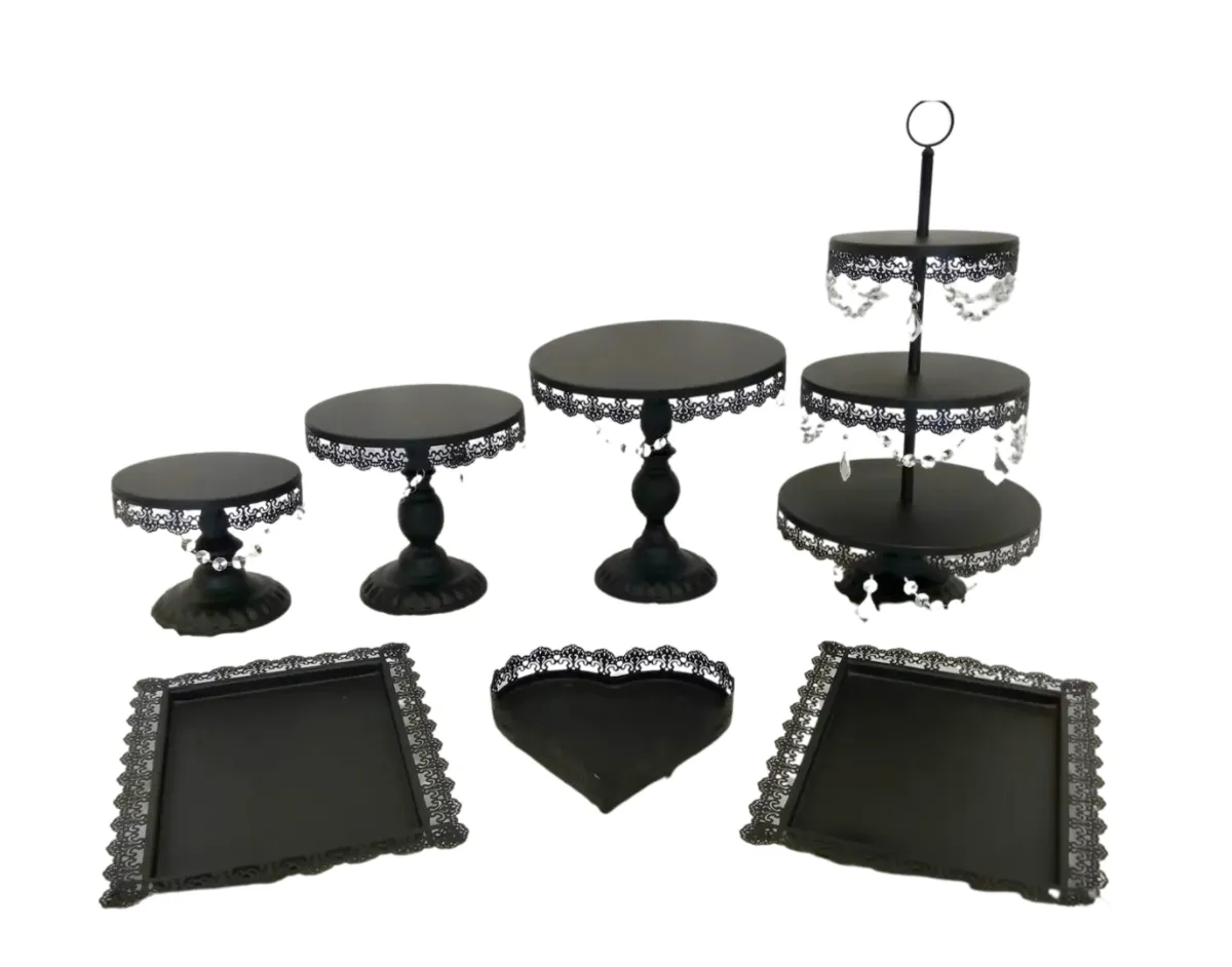 7 Piece Cake Stand & Dessert Tray Set - Matte Black