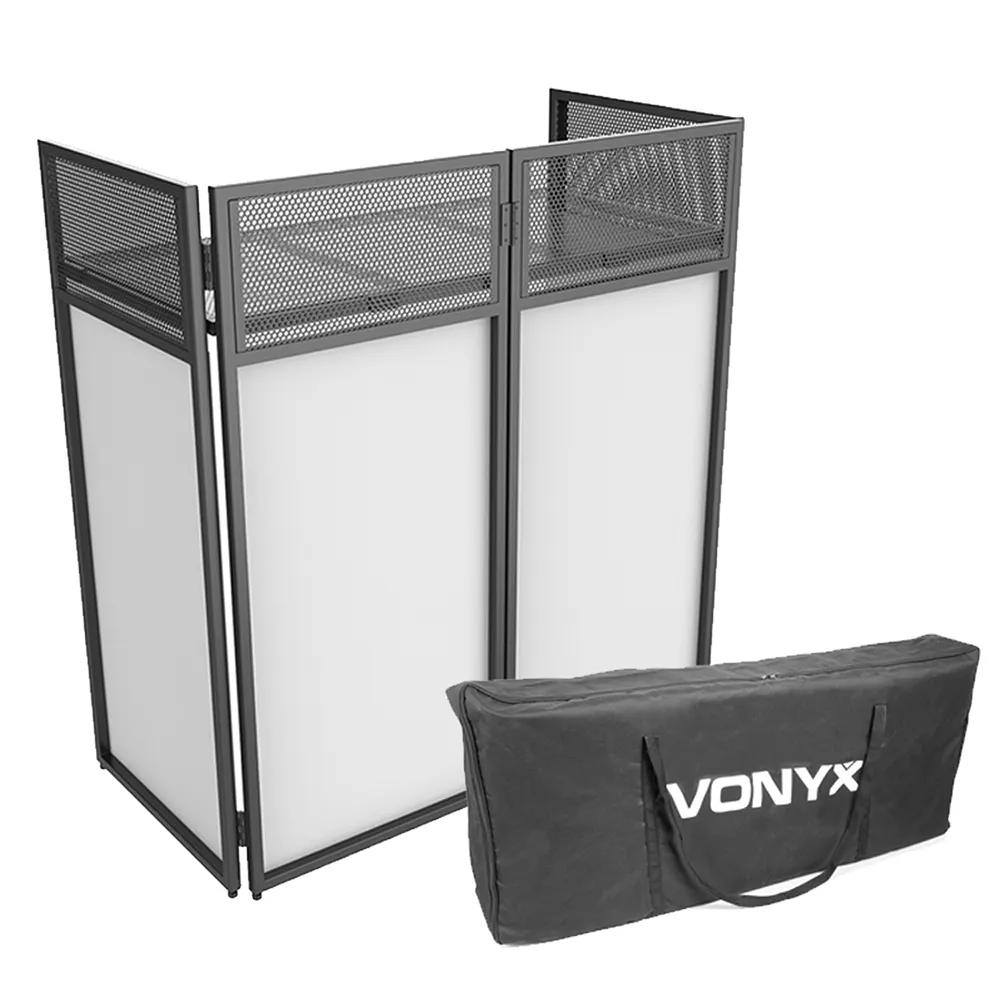 Vonyx DB4 Pro Foldable Mobile DJ Booth Stand with Carry Case, Lycra Covers, Steel Frame and Shelf Support - Portable Table Desk Equipment for Events, Parties, Clubs, Speaker Setup