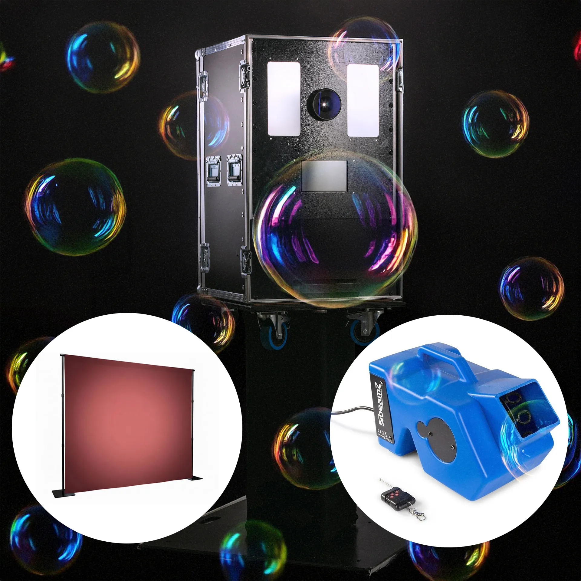 Photobooth met Achtergrond en Bellenblaasmachine