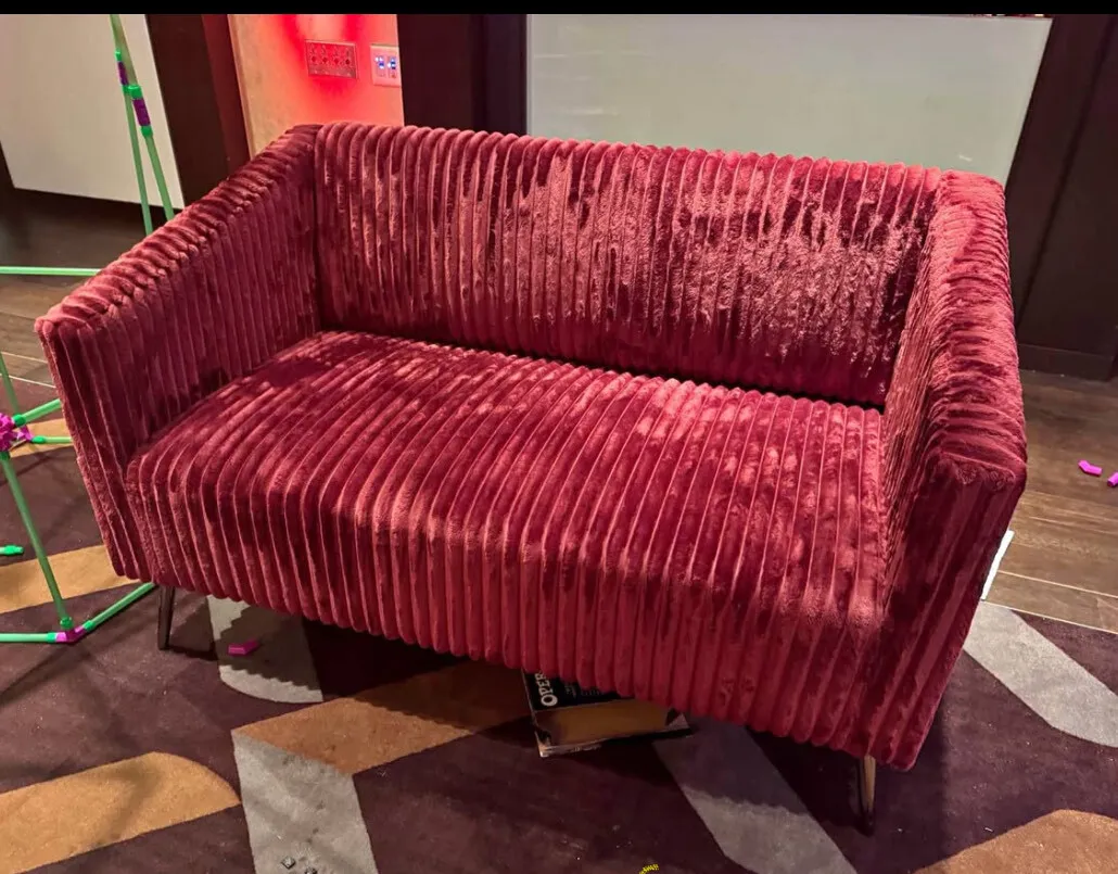 Red Corduroy Teddy Bear Loveseat Sofa