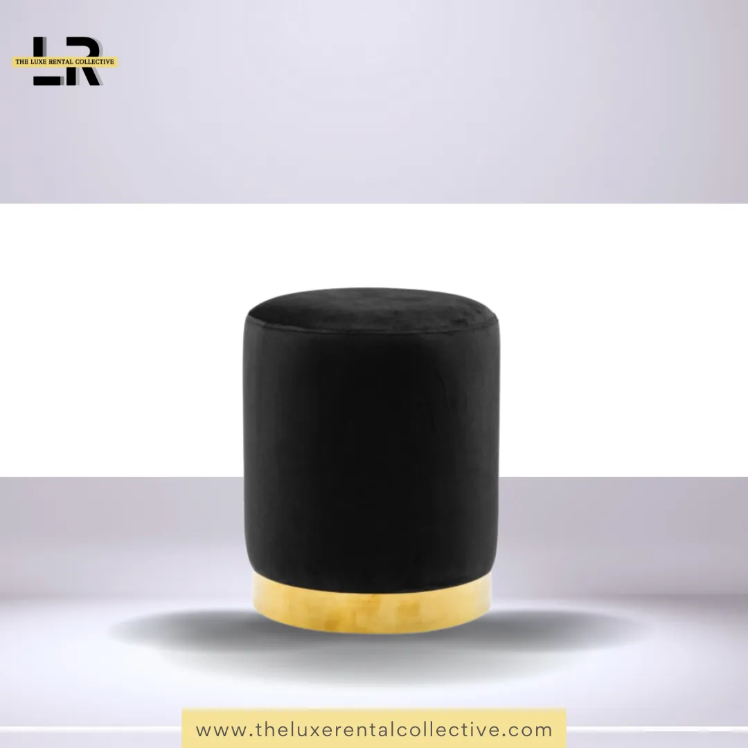 Black and Gold Velvet Ottoman Seat (R)