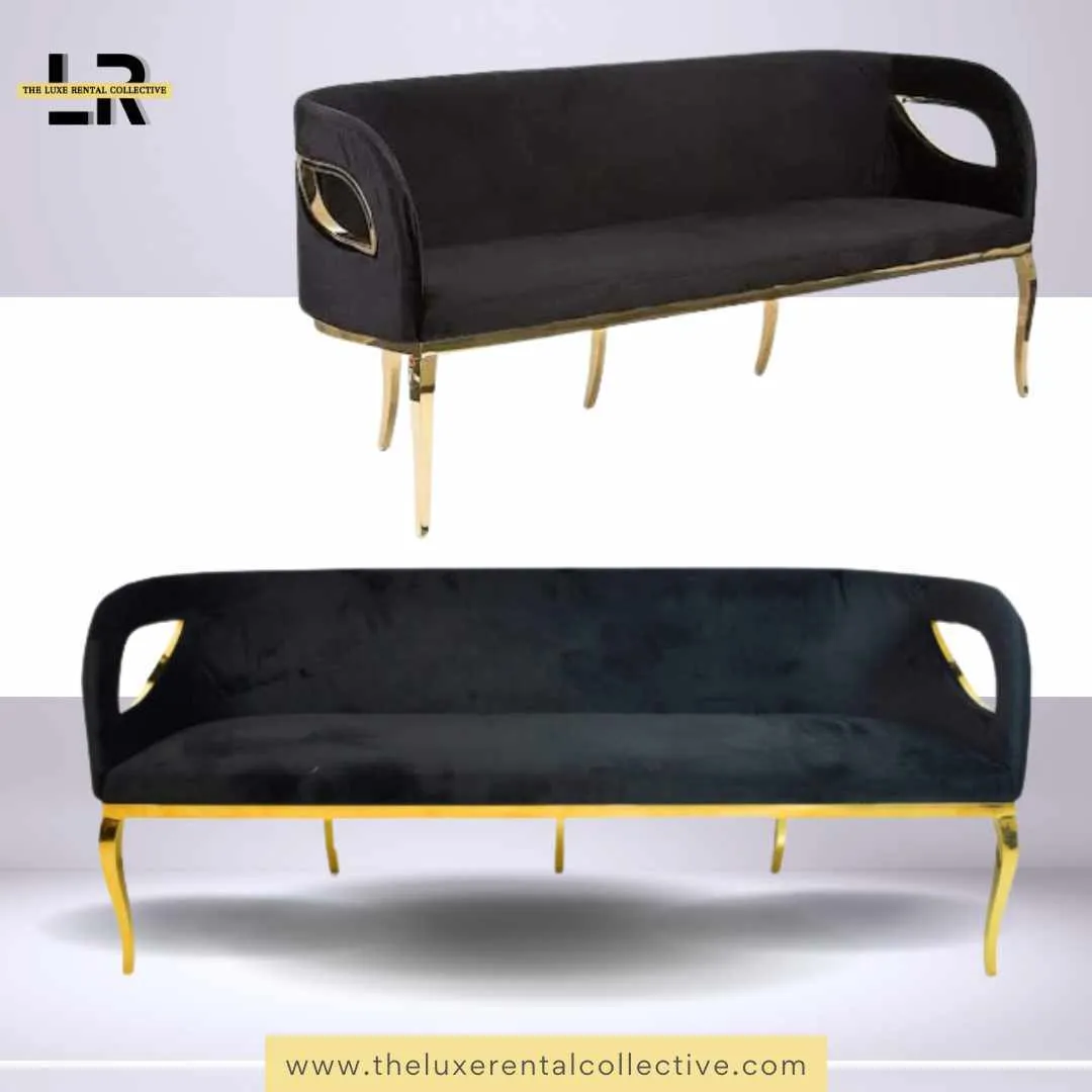 Velvet Black and Gold Sofa 