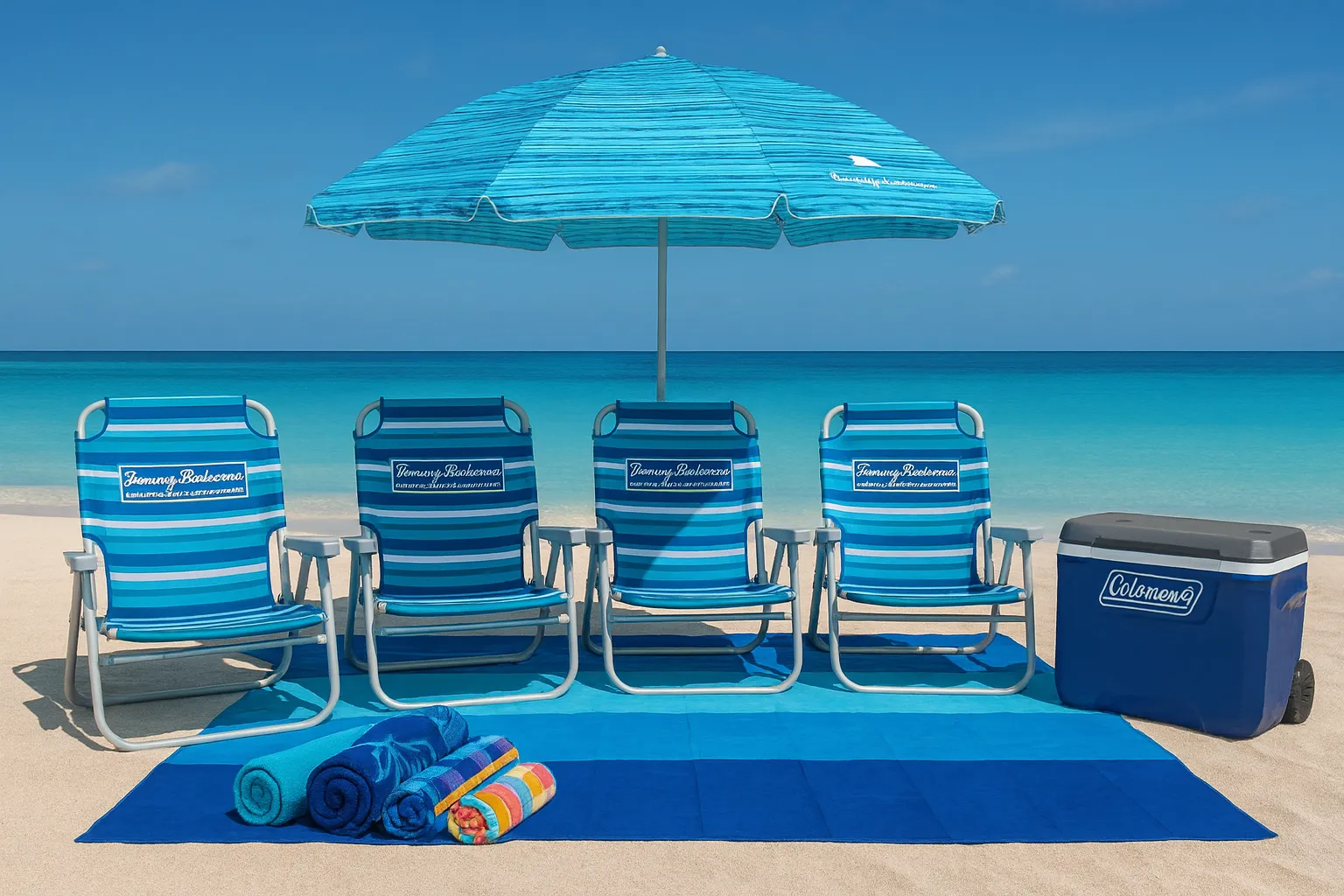 Beach Day Package - (4 Chairs) Umbrella - Large Rolling Cooler