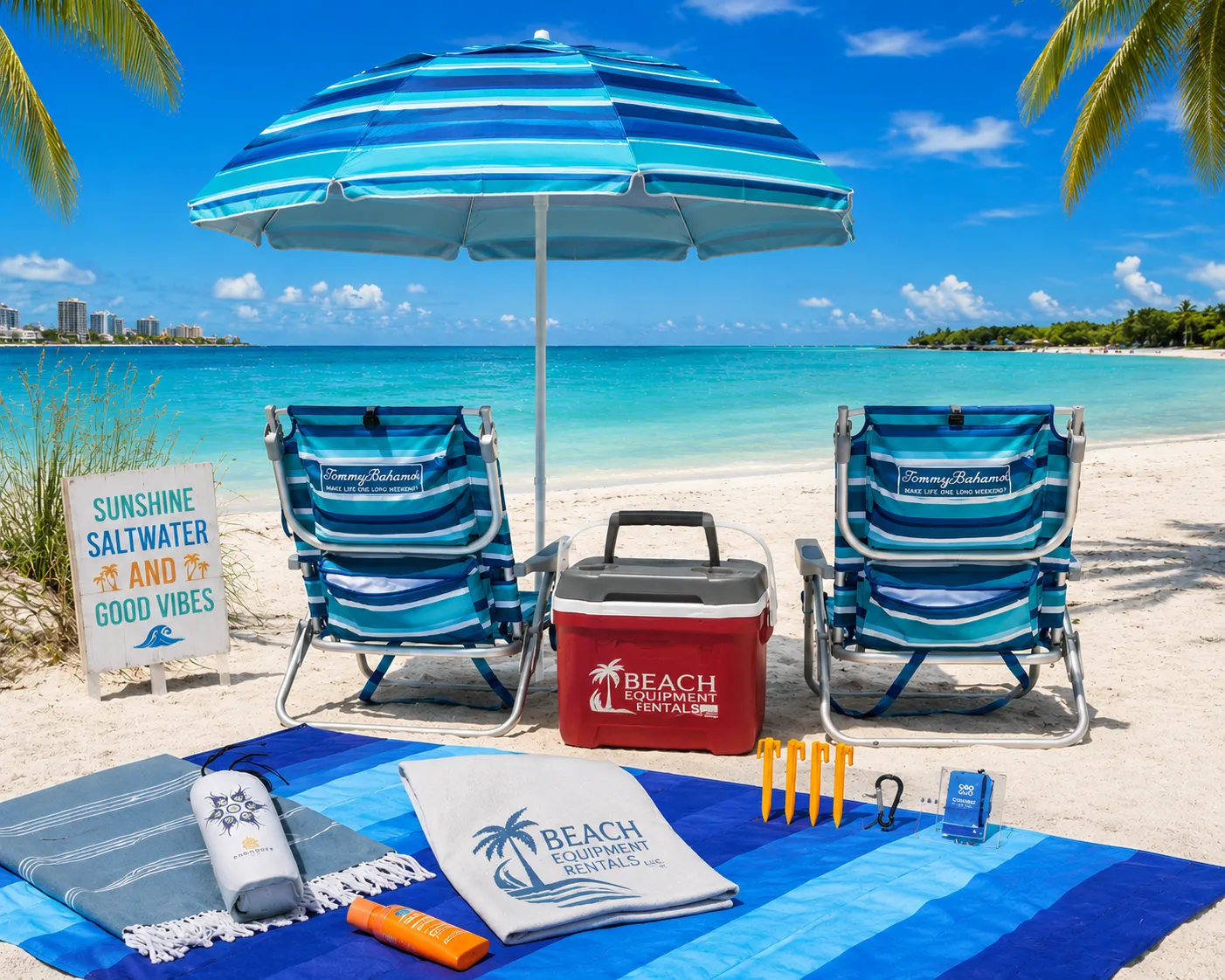 Beach Essentials - With Rolling Cooler - (2 Chairs)