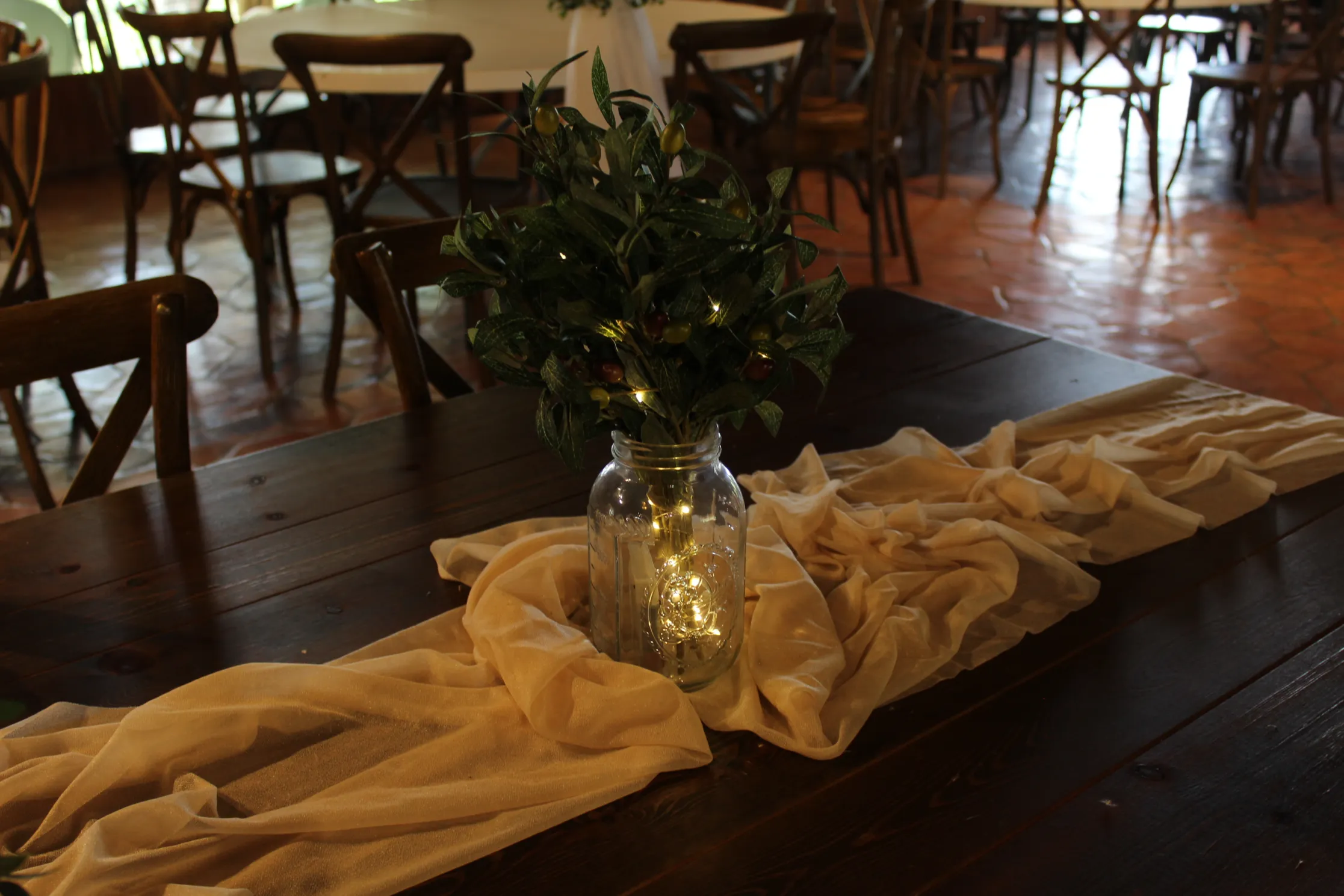 Mason Jar w/ Olive Branches & LED lights