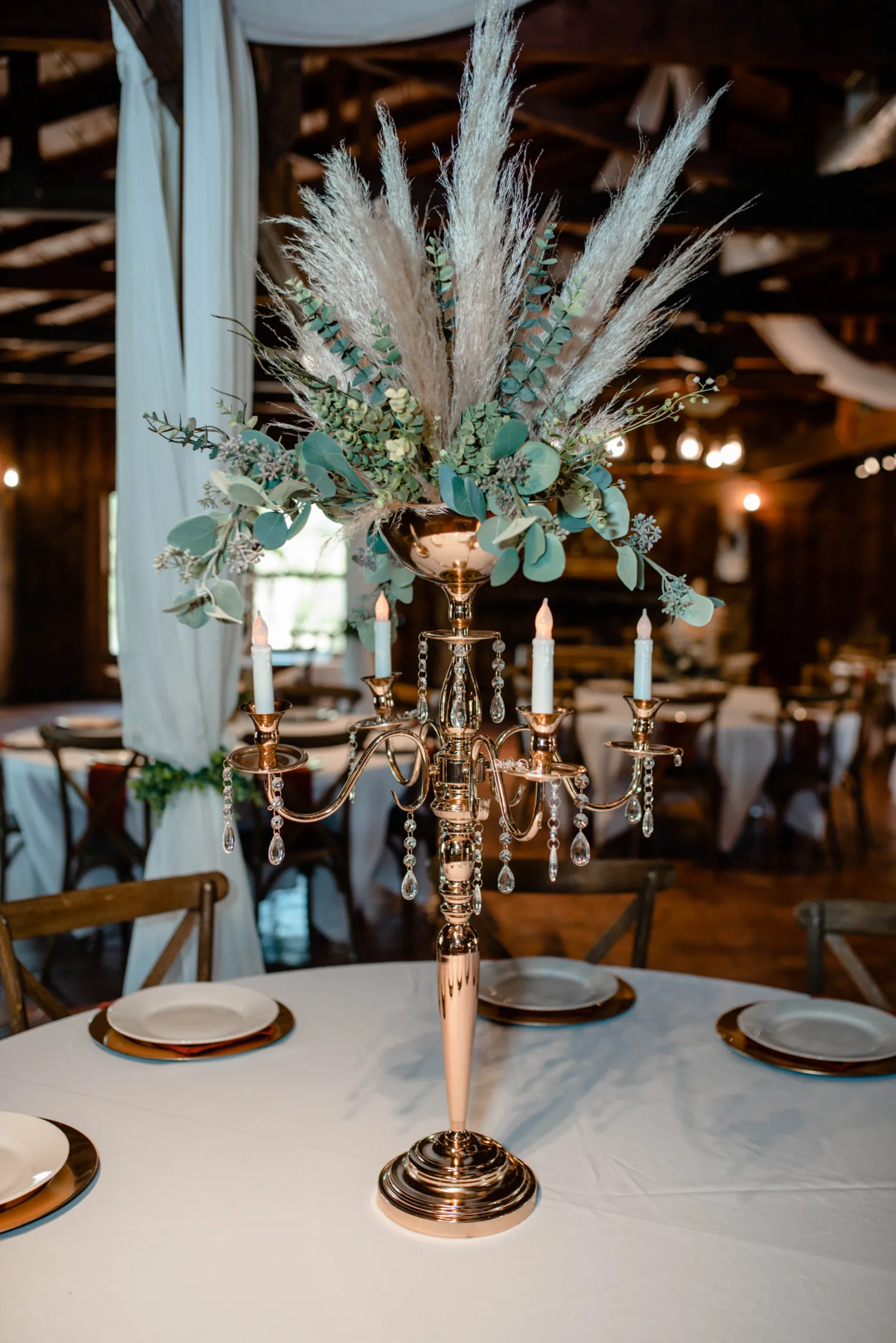Vase, Gold & Crystal Candelabra