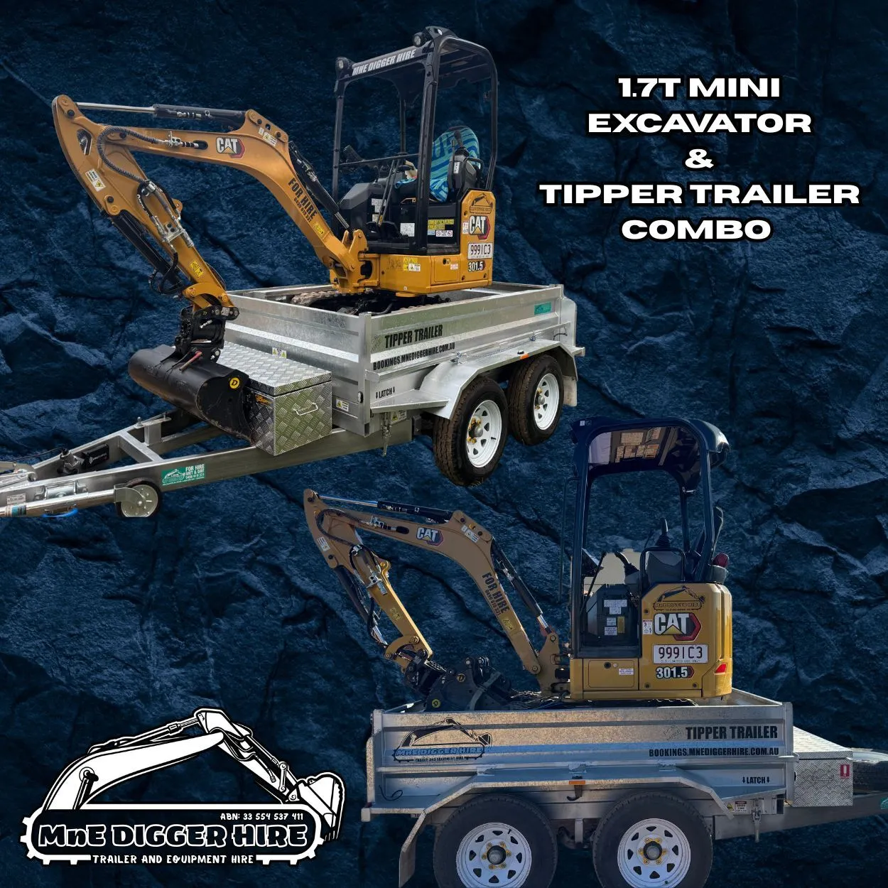 1.7t Mini Excavator & Tipper Trailer Combo
