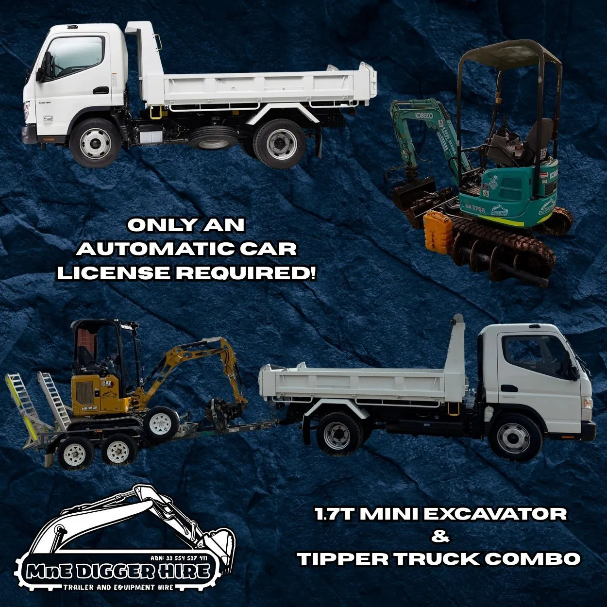 1.7t Mini Excavator & Car License Tipper Truck Combo