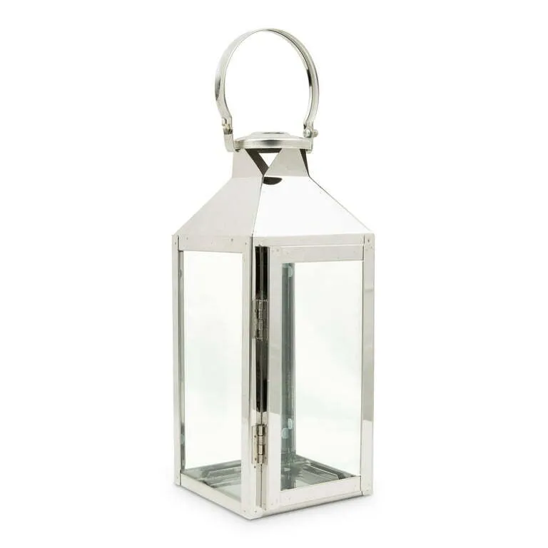 50cm tall  Square Decorative Metal Hanging Lantern - Silver