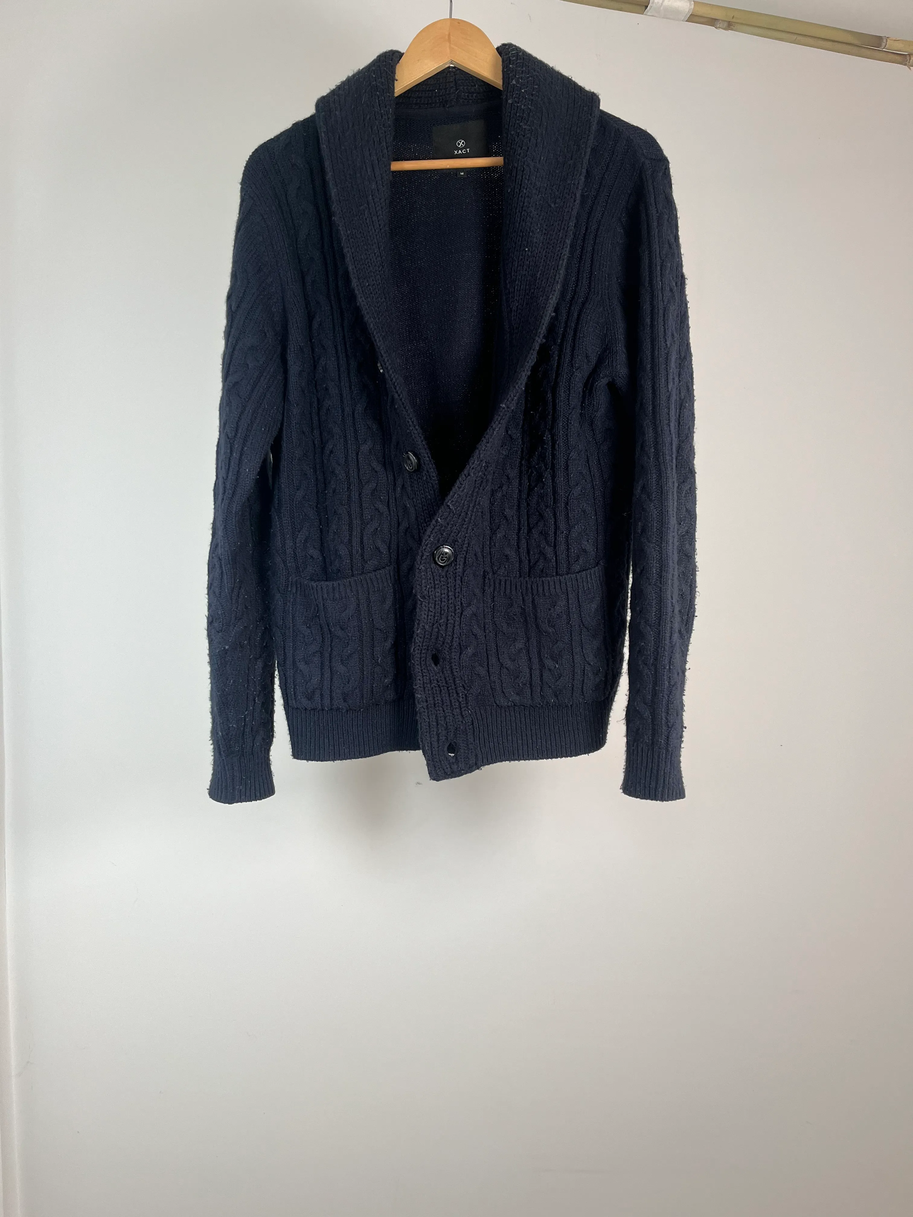 Mens Cable Knit Navy Cardigan - M