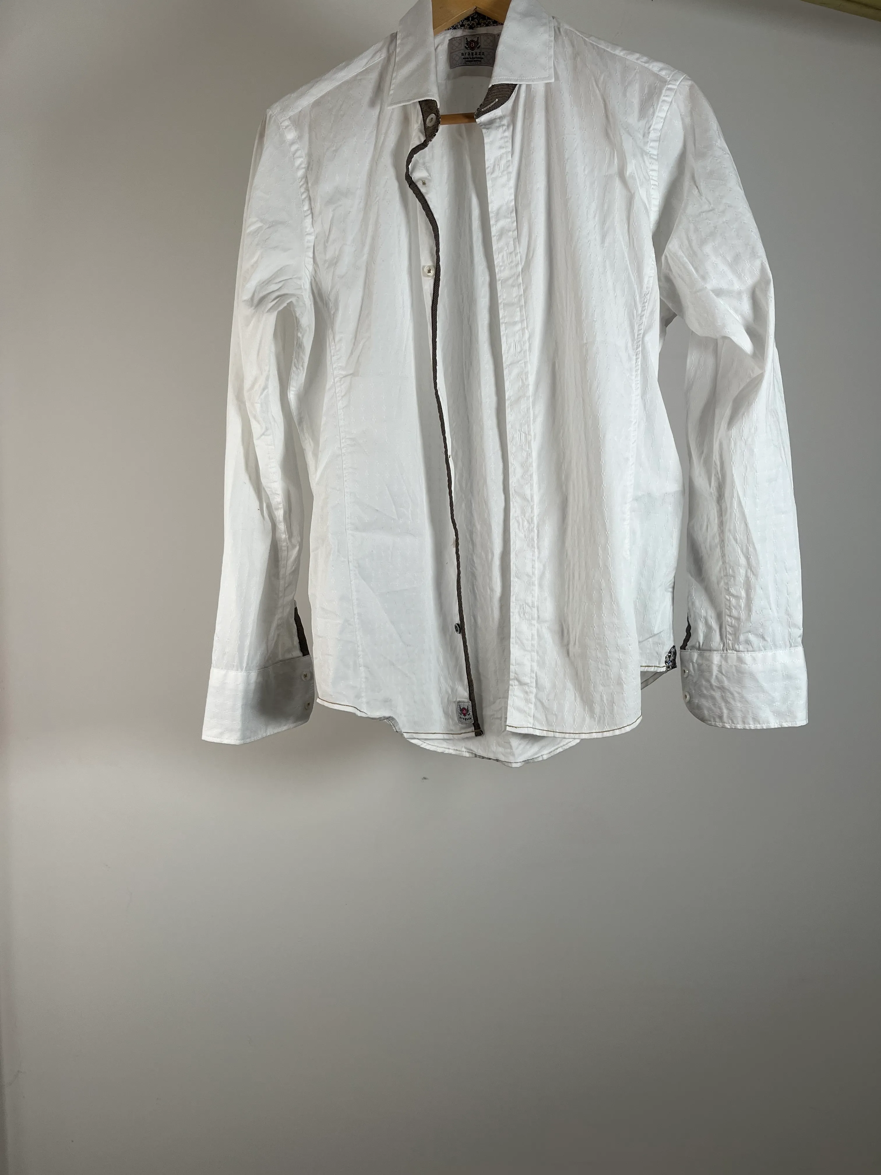 Mens White Button Down Shirt with Collar Detail - M