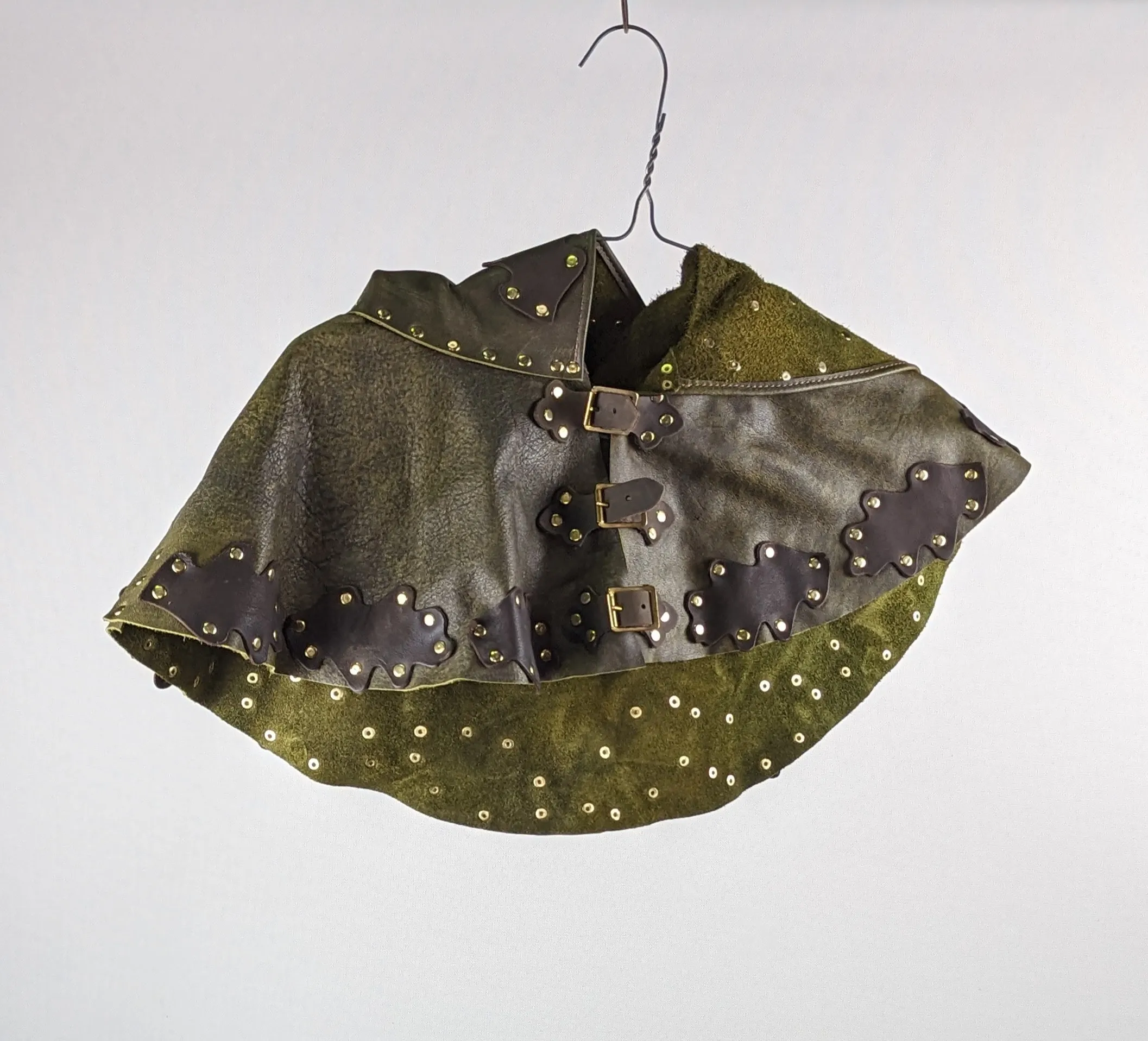 Green Leather Studded Shoulder Cape