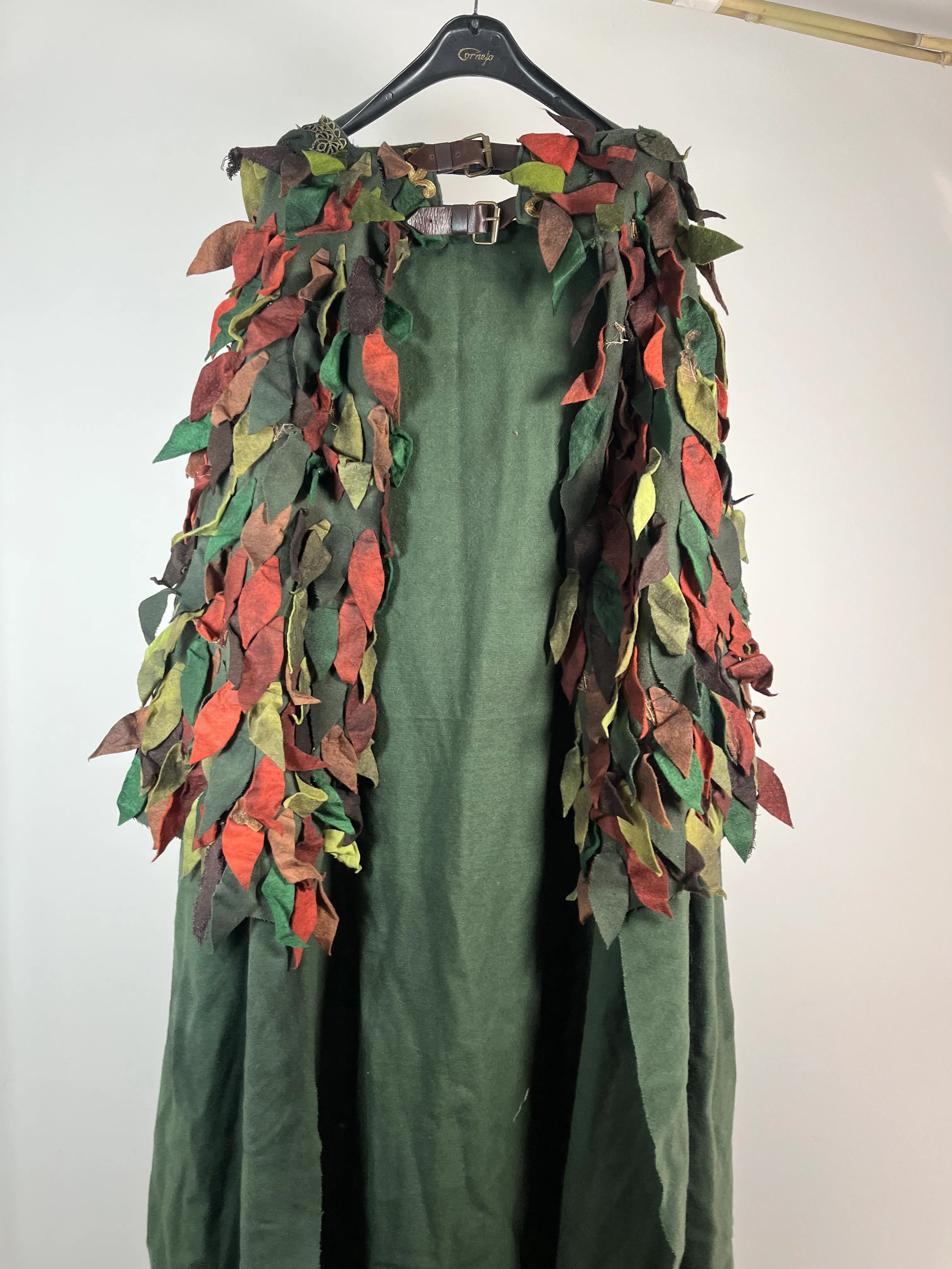 Green Hooded Cloak with Leaf Detail