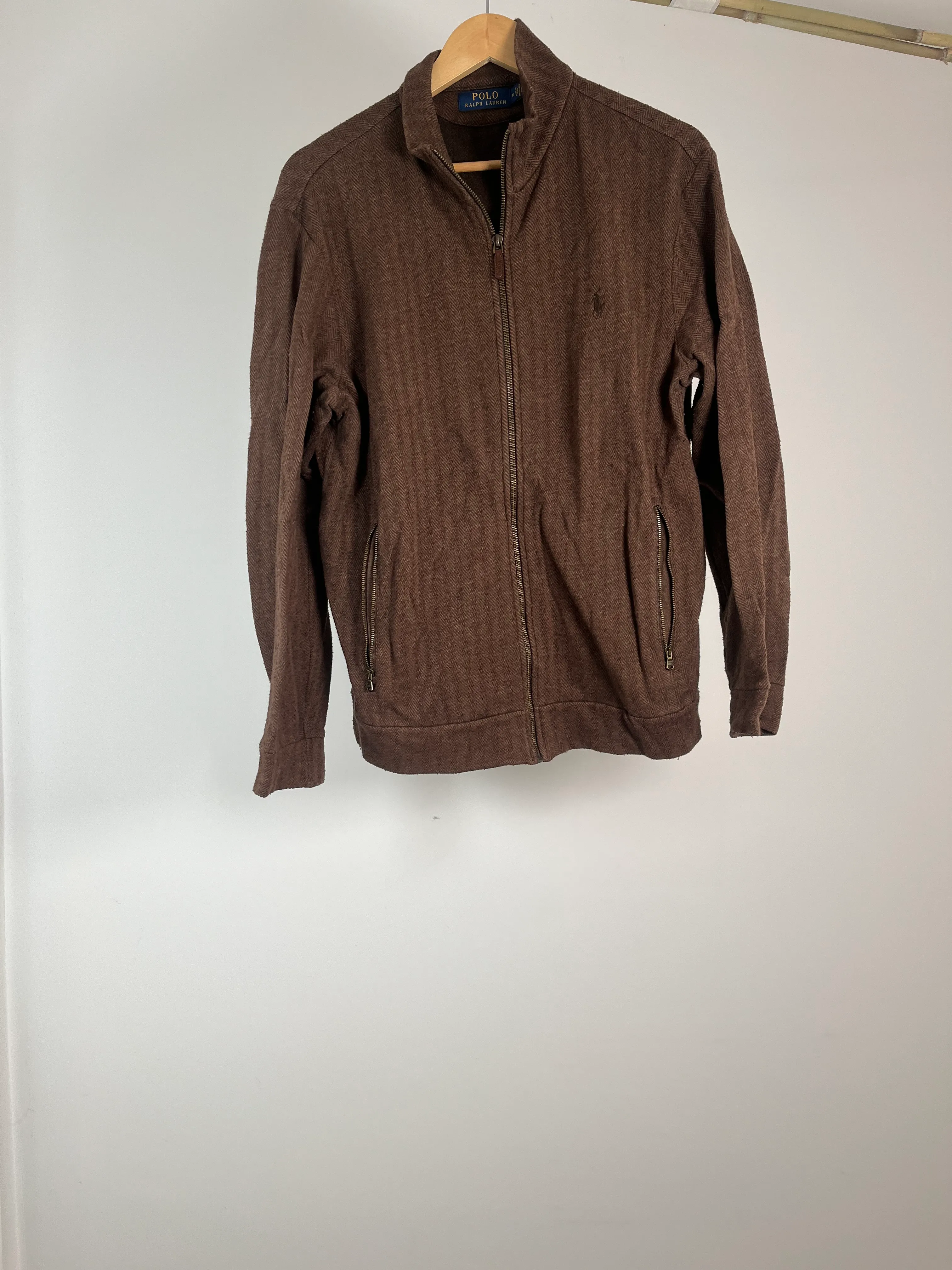 Mens Brown Polo Zip Up Cardigan - M