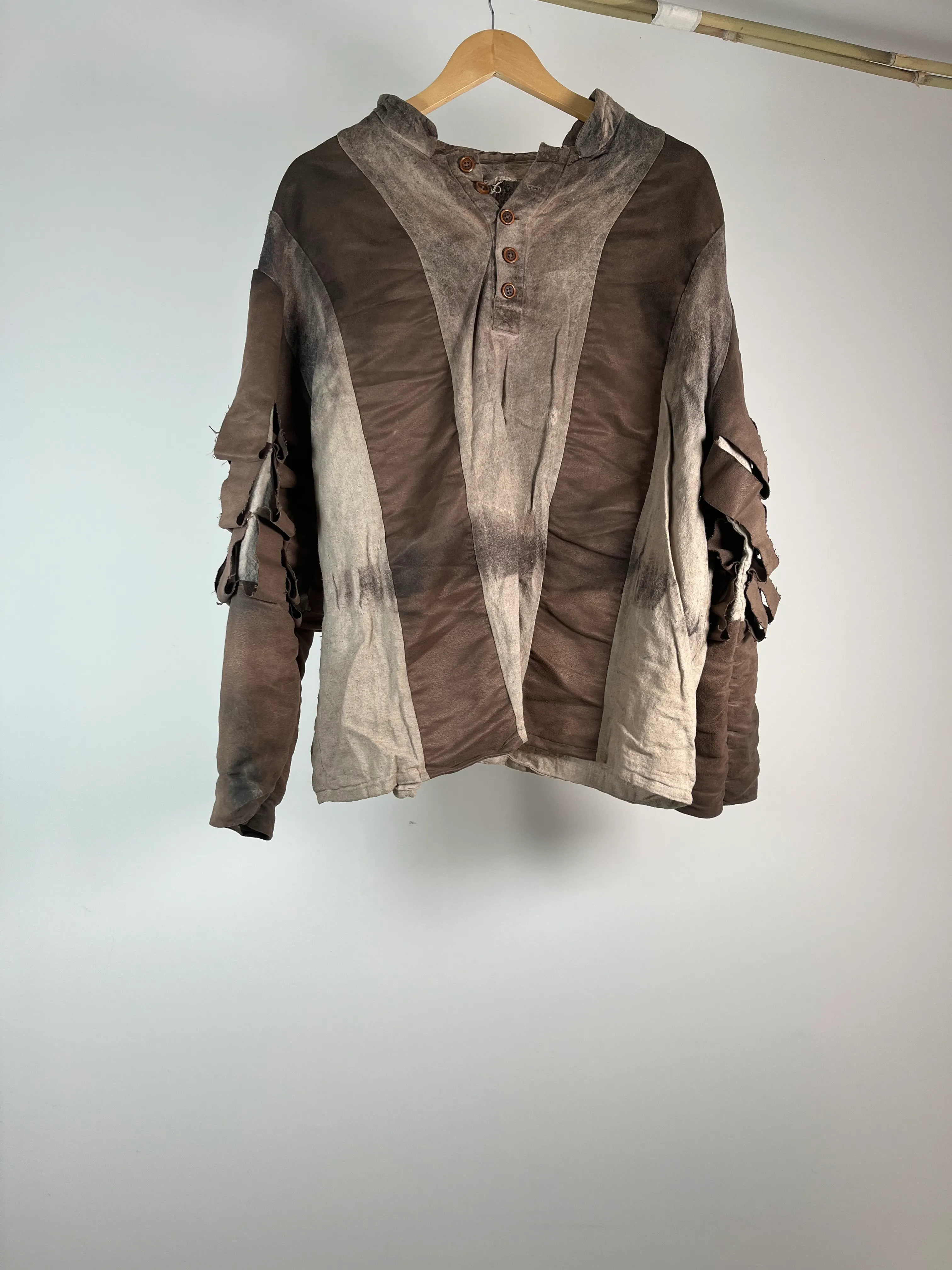 Brown and Grey Striped Puffy Sleeve Top