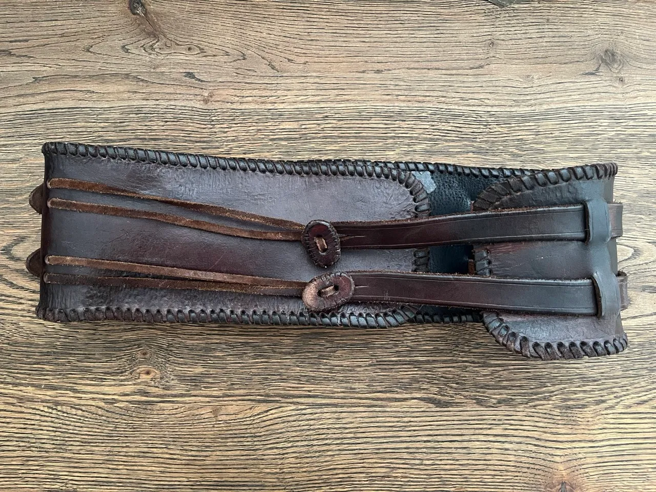 Braided Brown Leather Buttoned Belt 