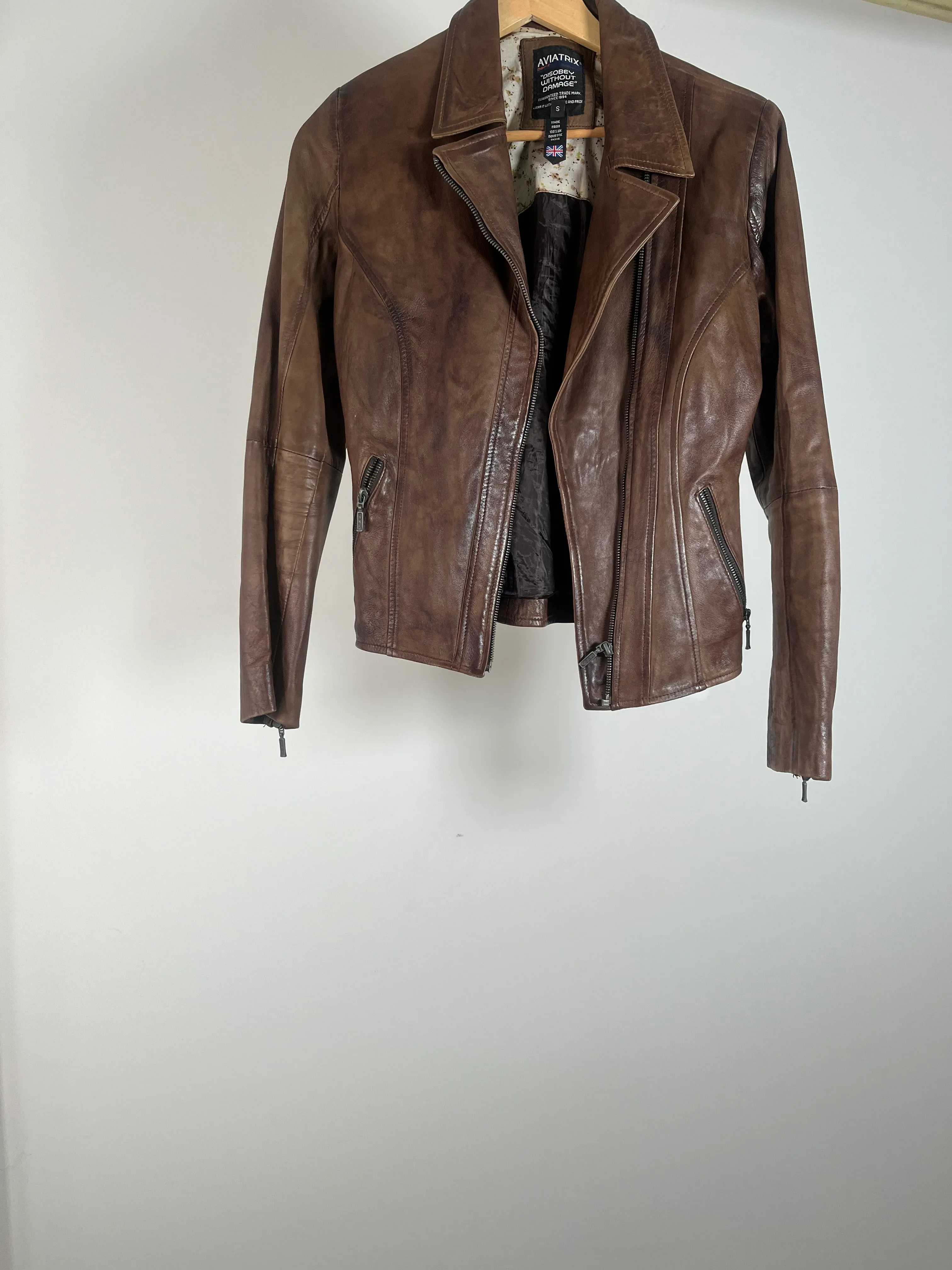 Womens Brown Faux Leather Jacket - S
